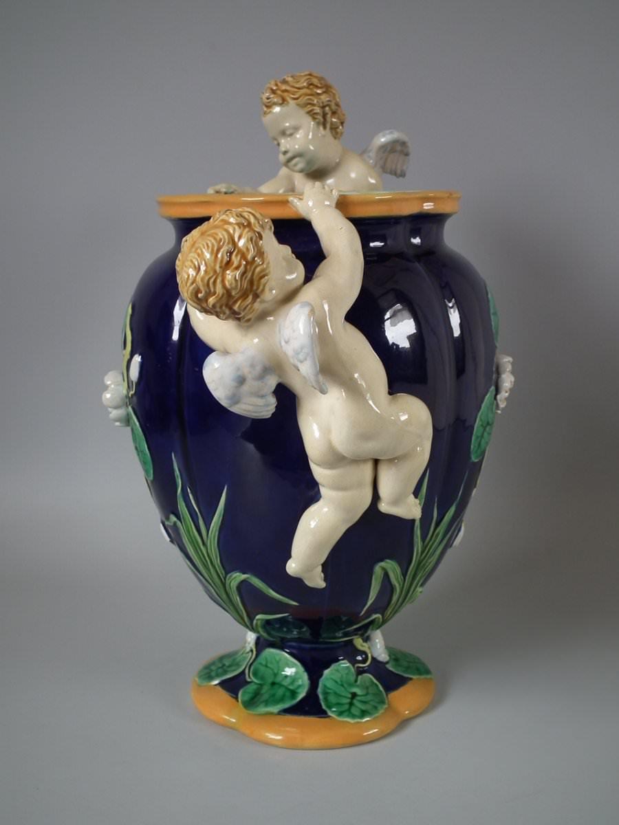 Glazed Minton Majolica Cherub Vase