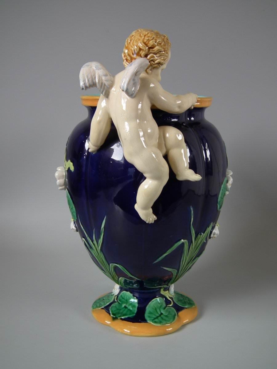 Late 19th Century Minton Majolica Cherub Vase