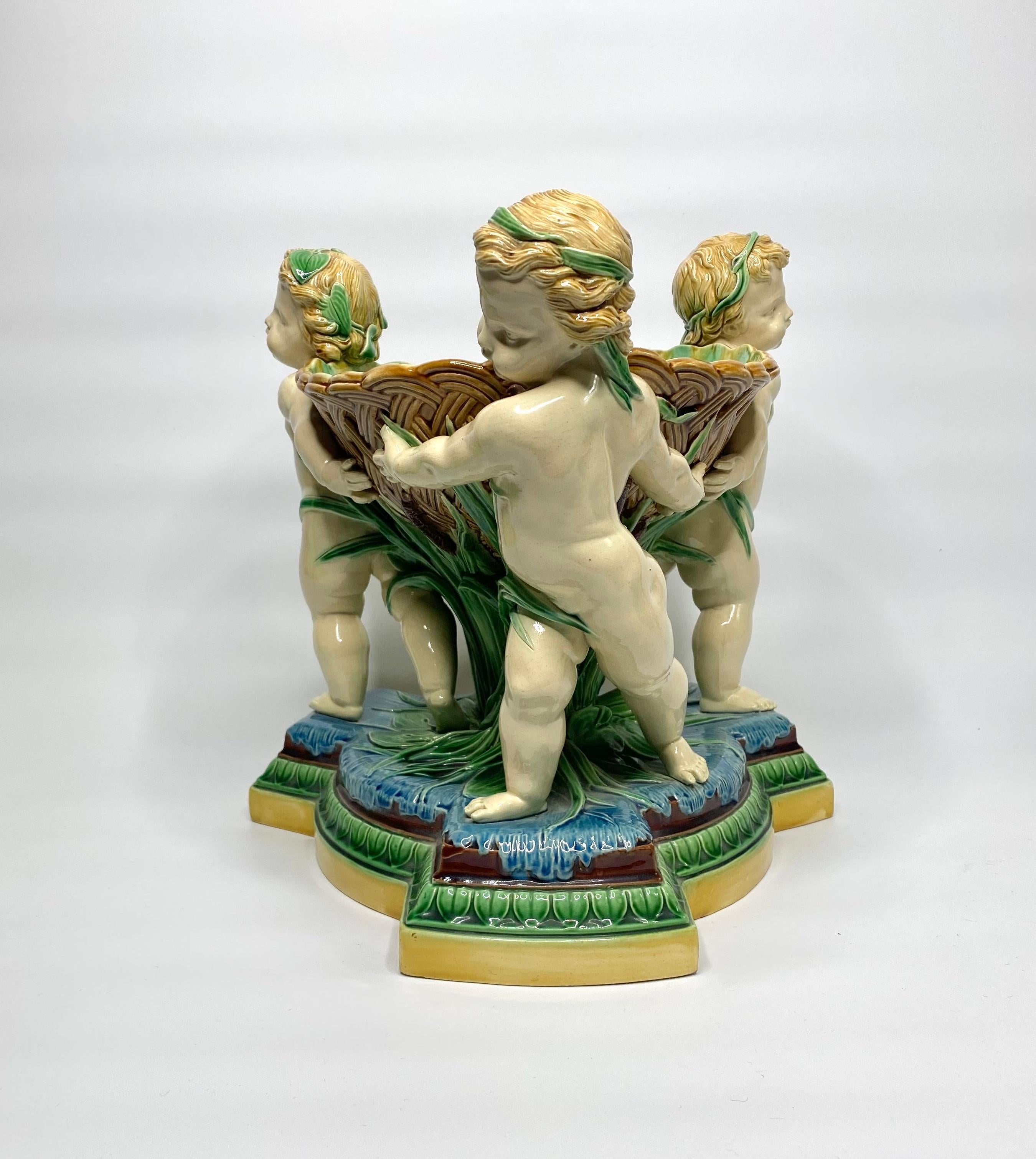 English Minton Majolica Cherubs Bowl, Dated 1863