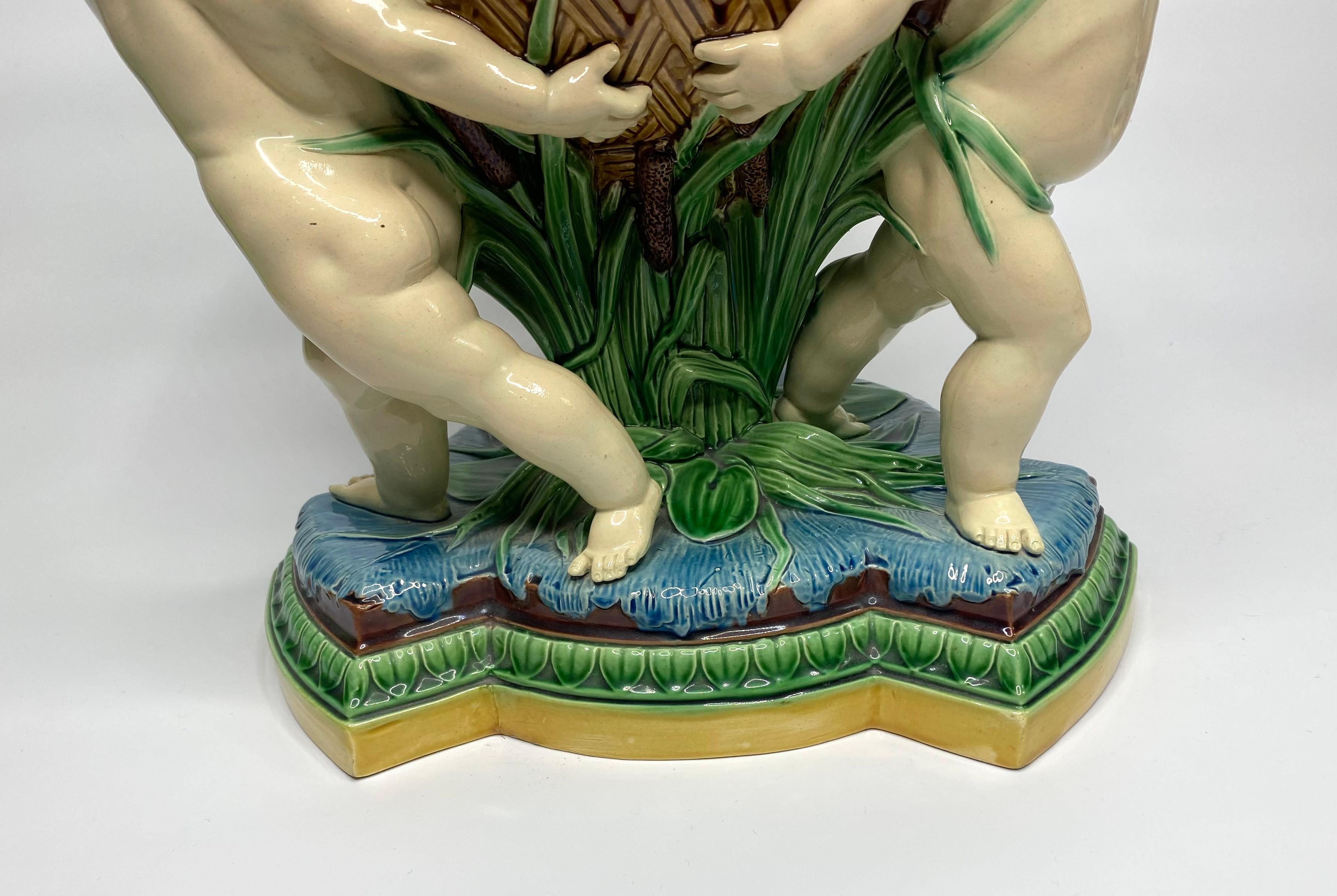 Minton Majolica Cherubs Bowl, Dated 1863 In Excellent Condition In Gargrave, North Yorkshire