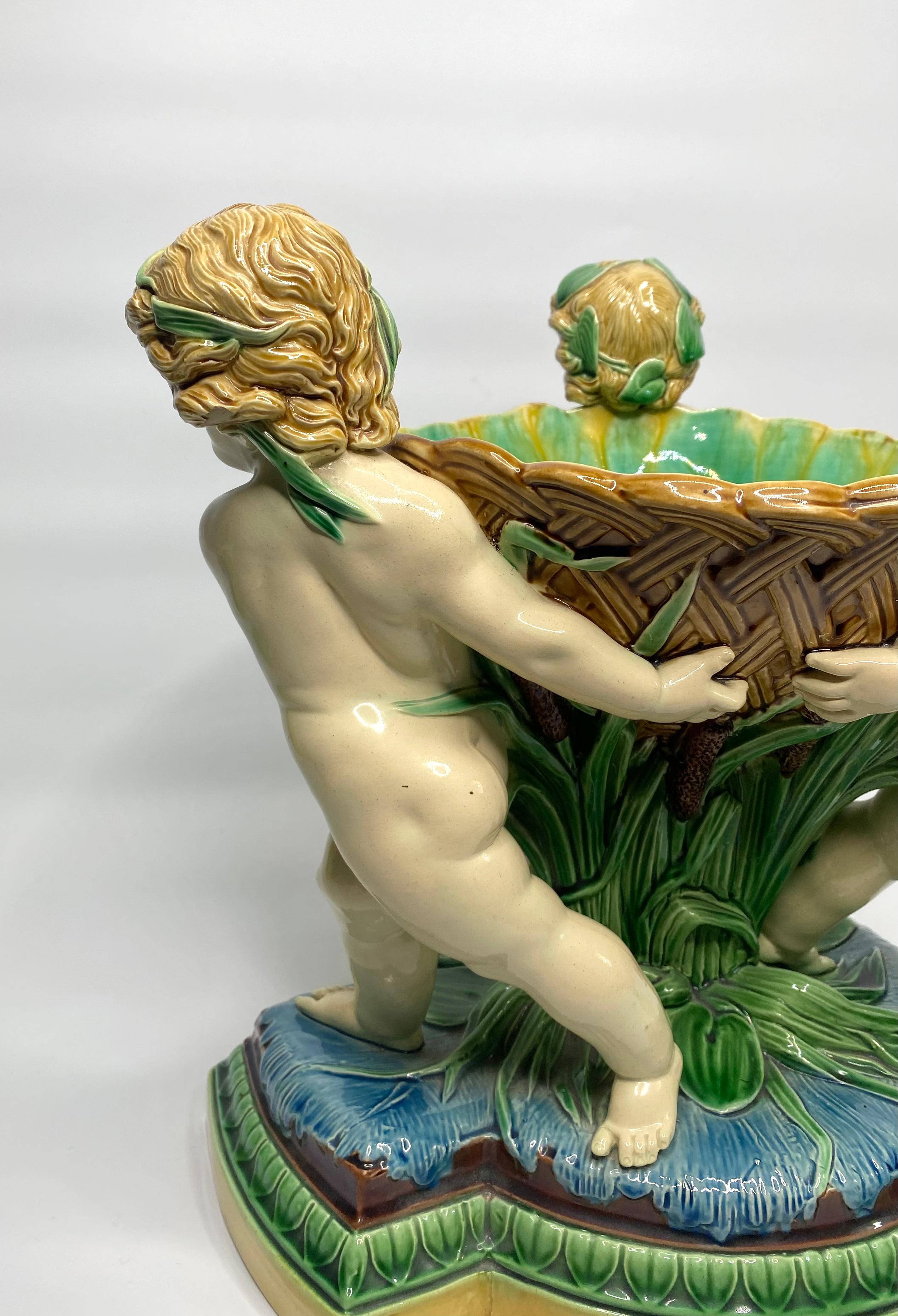 Mid-19th Century Minton Majolica Cherubs Bowl, Dated 1863