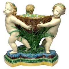 Antique Minton Majolica Cherubs Bowl, Dated 1863