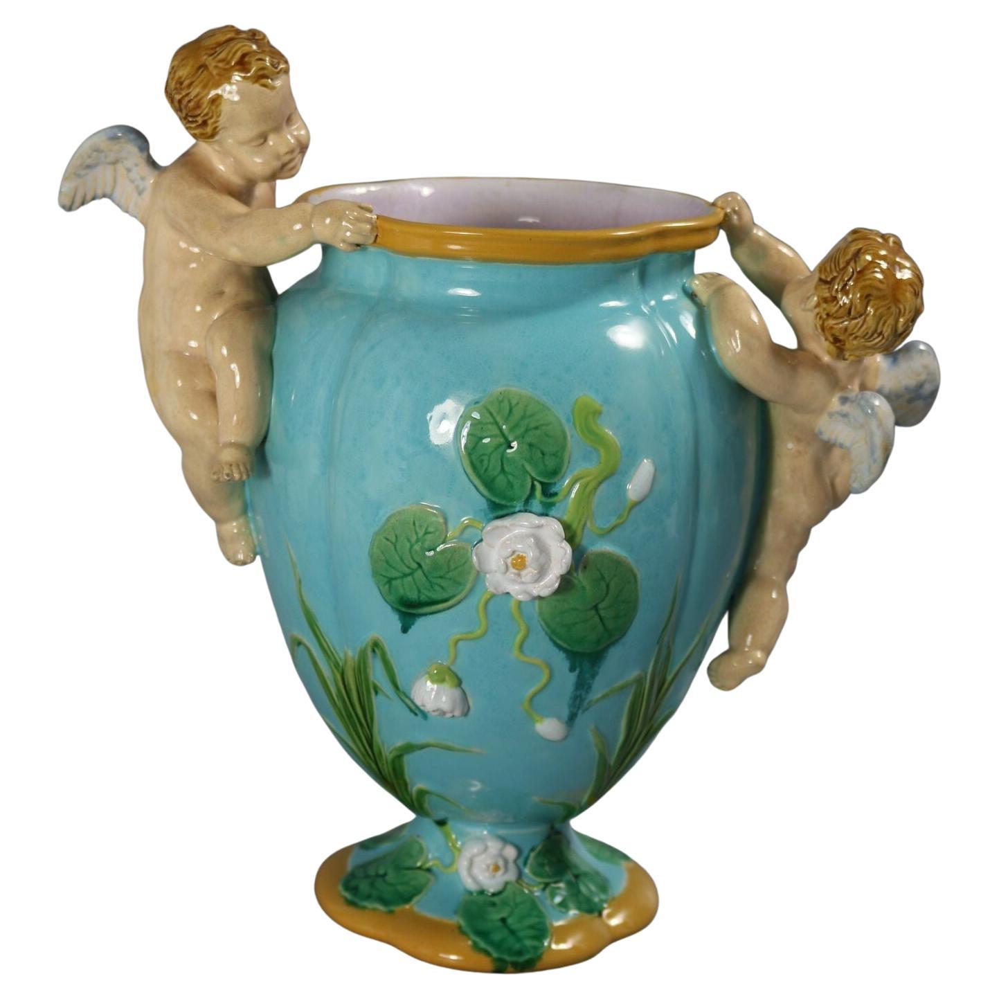 Minton Majolica Cherubs Vase