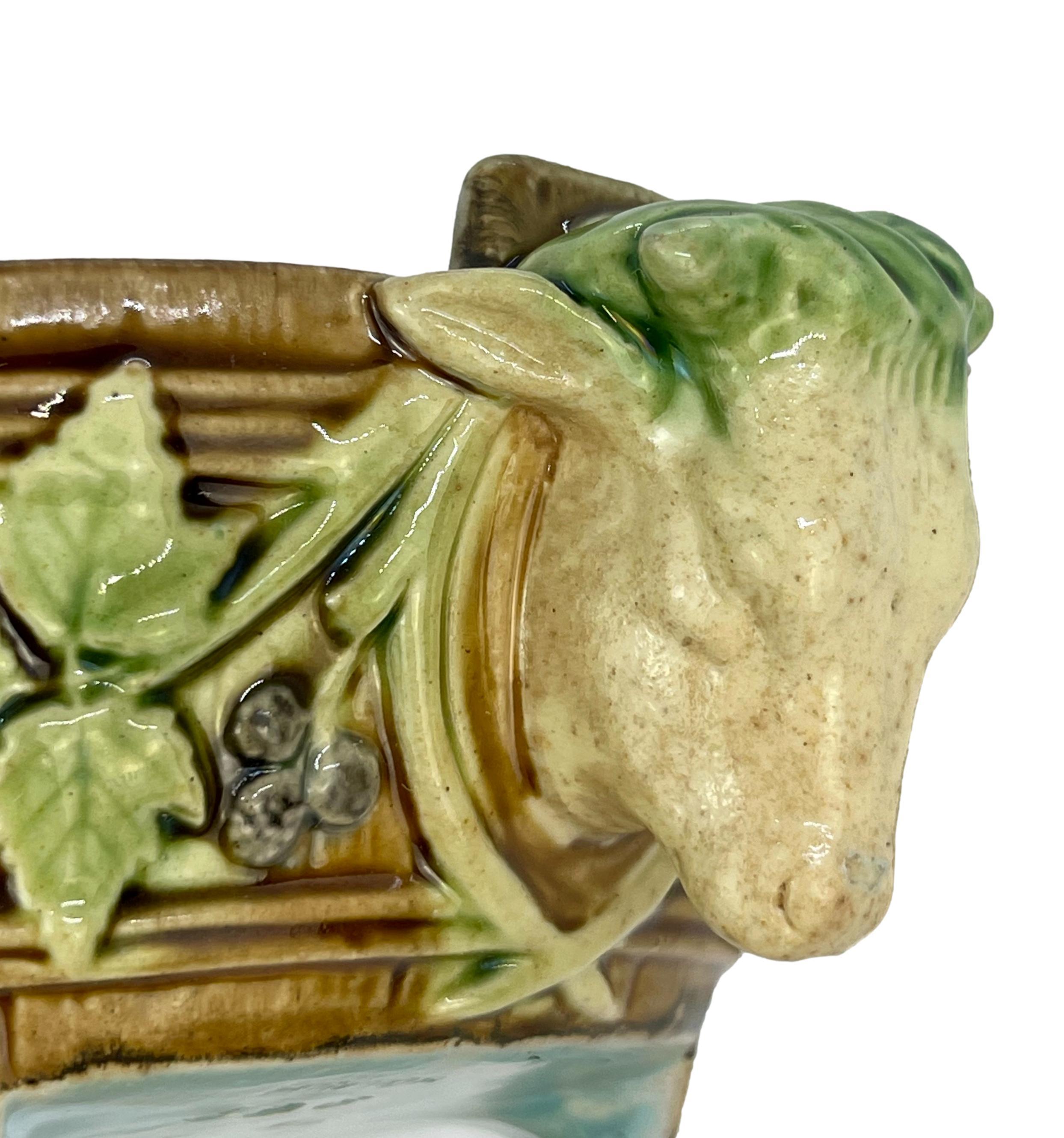 Minton Majolica Covered Butter Dish and Stand with Cow-Form Handles, Dated 1867 1