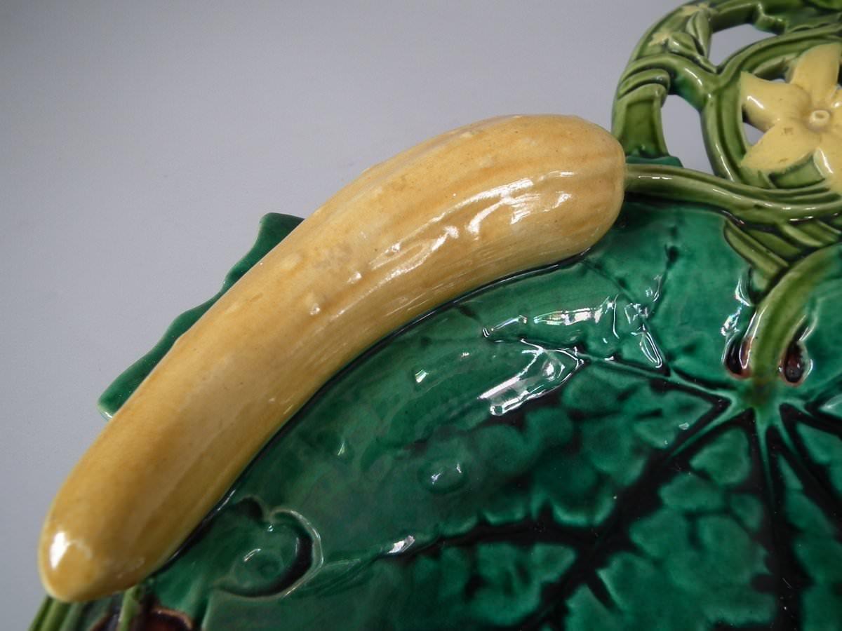 Glazed Minton Majolica Cucumber and Leaf Tray For Sale