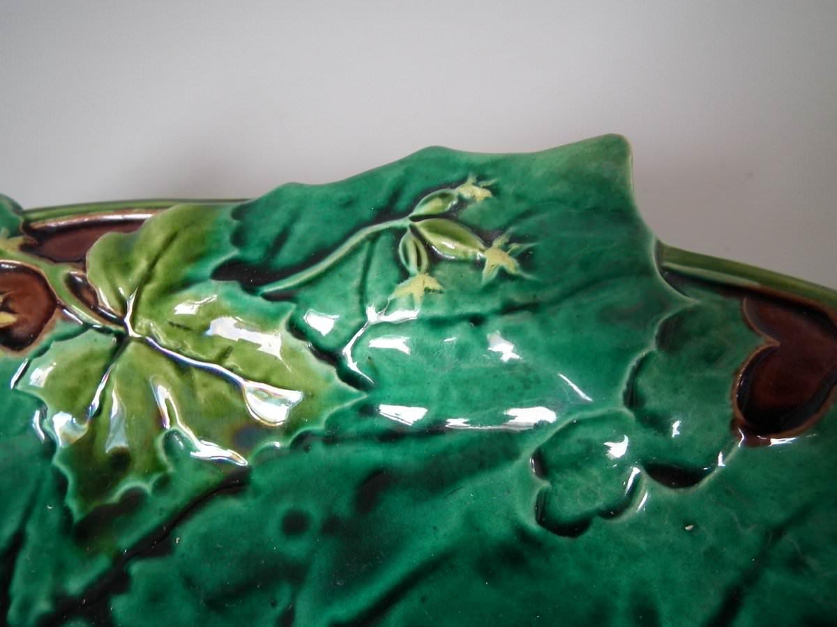 Late 19th Century Minton Majolica Cucumber and Leaf Tray For Sale