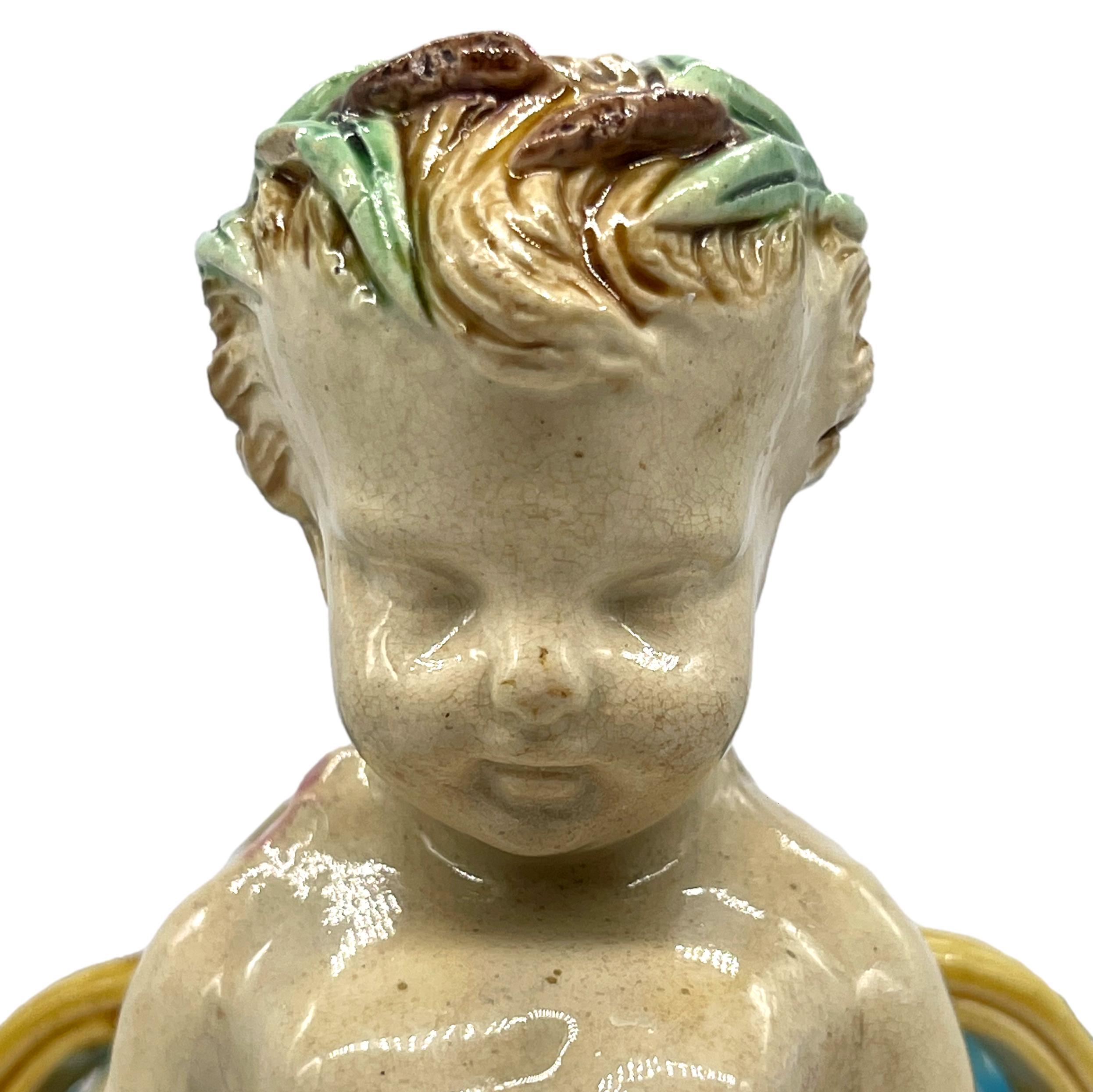 Minton Majolica Faun Reticulated Basket by A. Carrier-Belleuse, Dated 1871 1