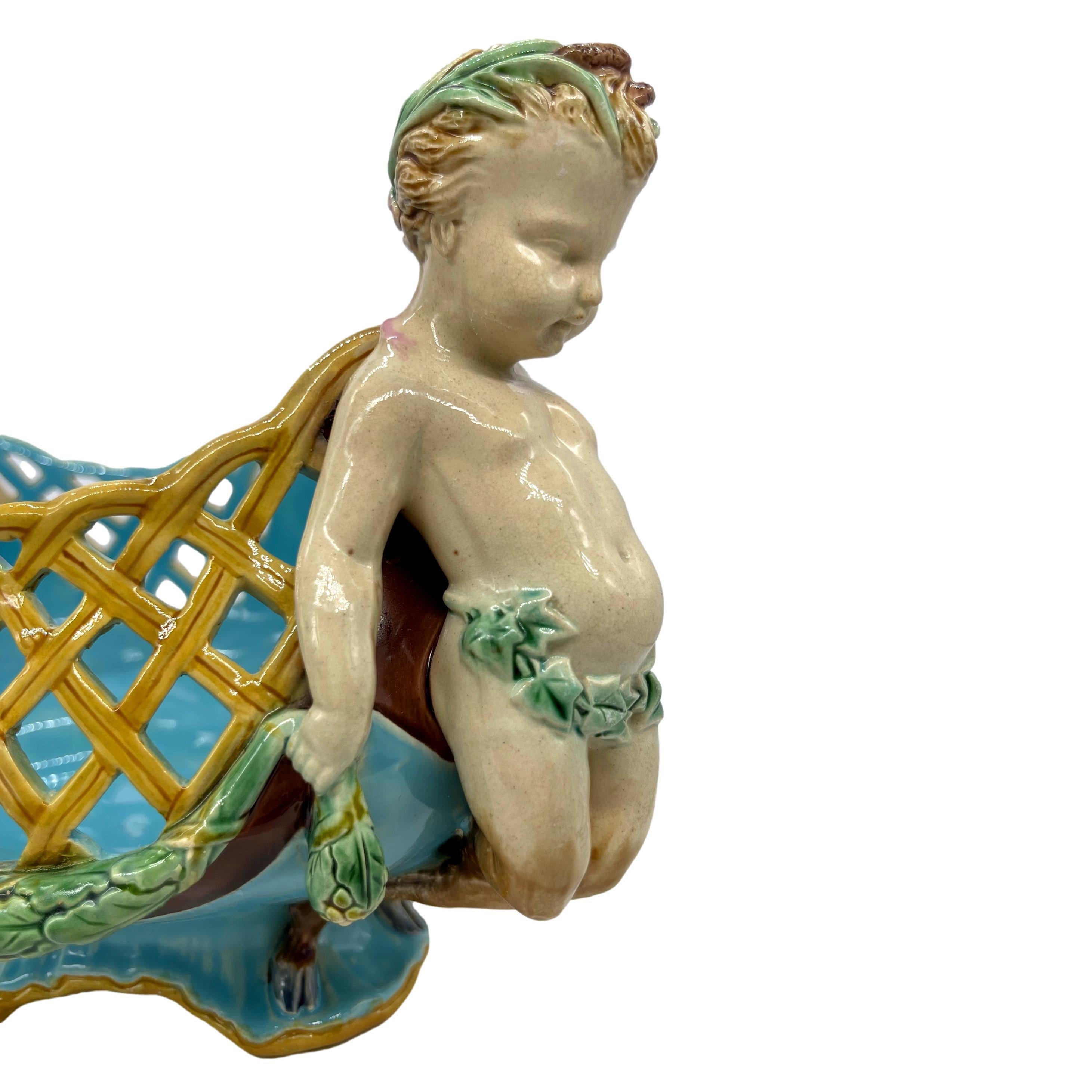 Minton Majolica Faun Reticulated Basket by A. Carrier-Belleuse, Dated 1871 2