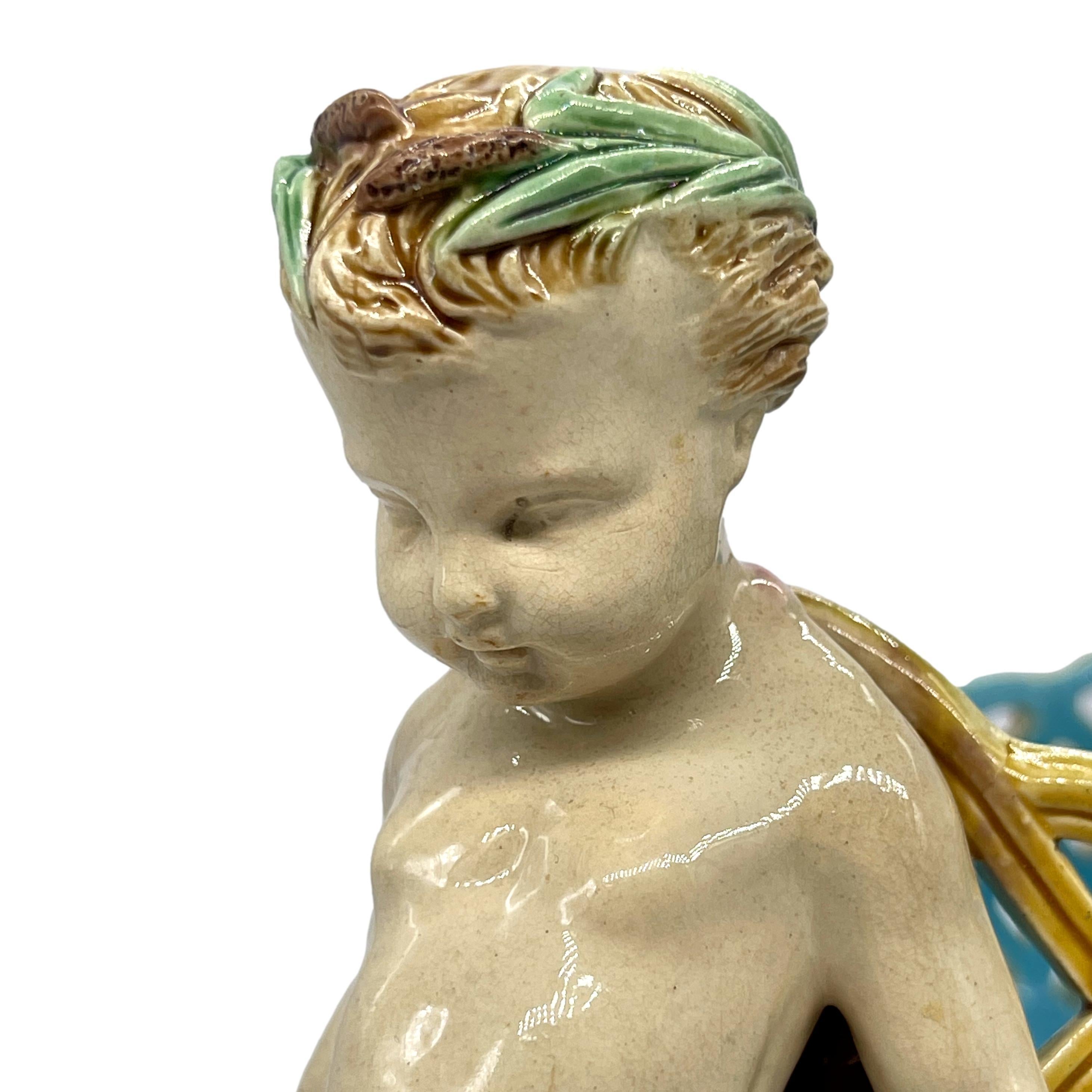 Molded Minton Majolica Faun Reticulated Basket by A. Carrier-Belleuse, Dated 1871