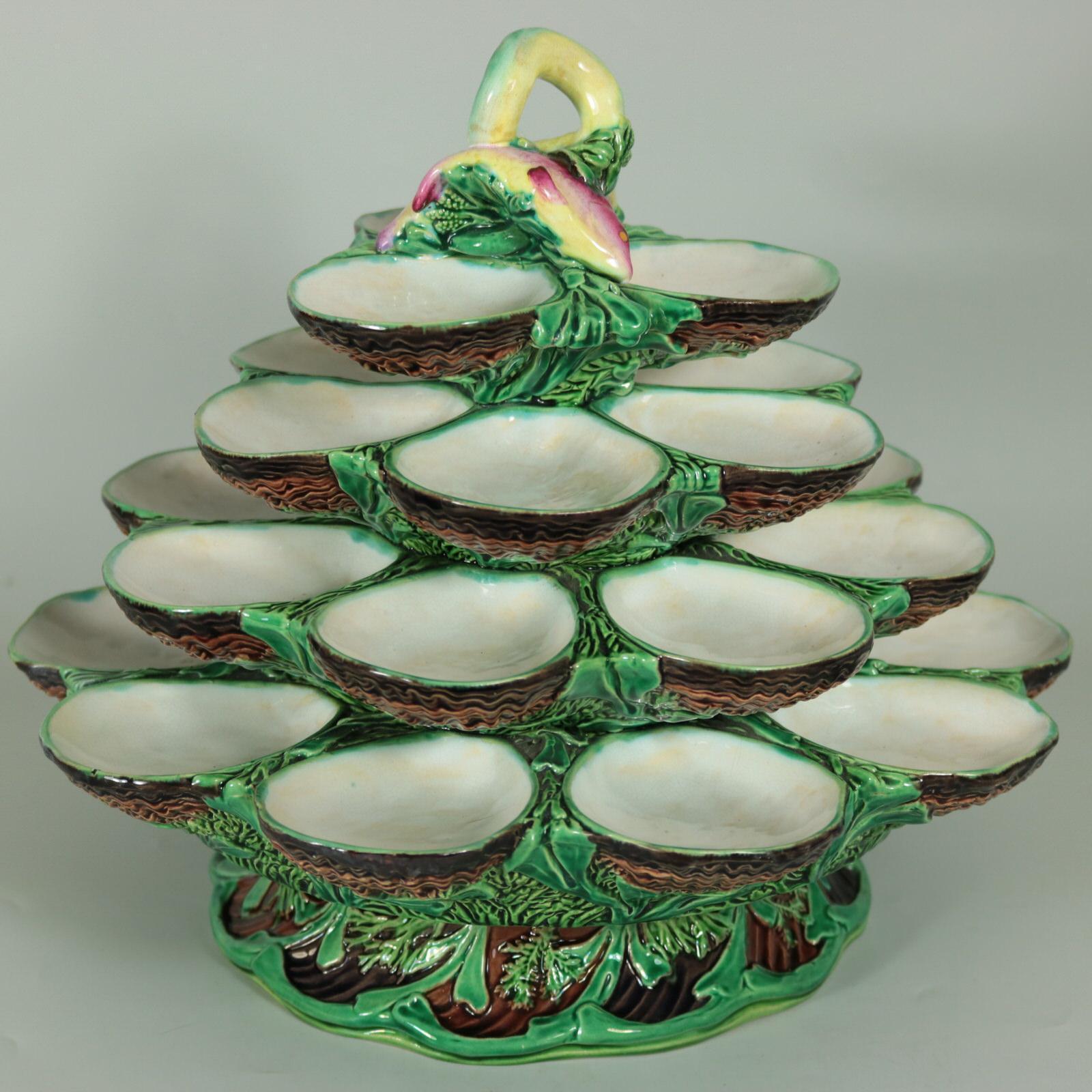 Earthenware Minton Majolica Four Tiered Oyster Stand