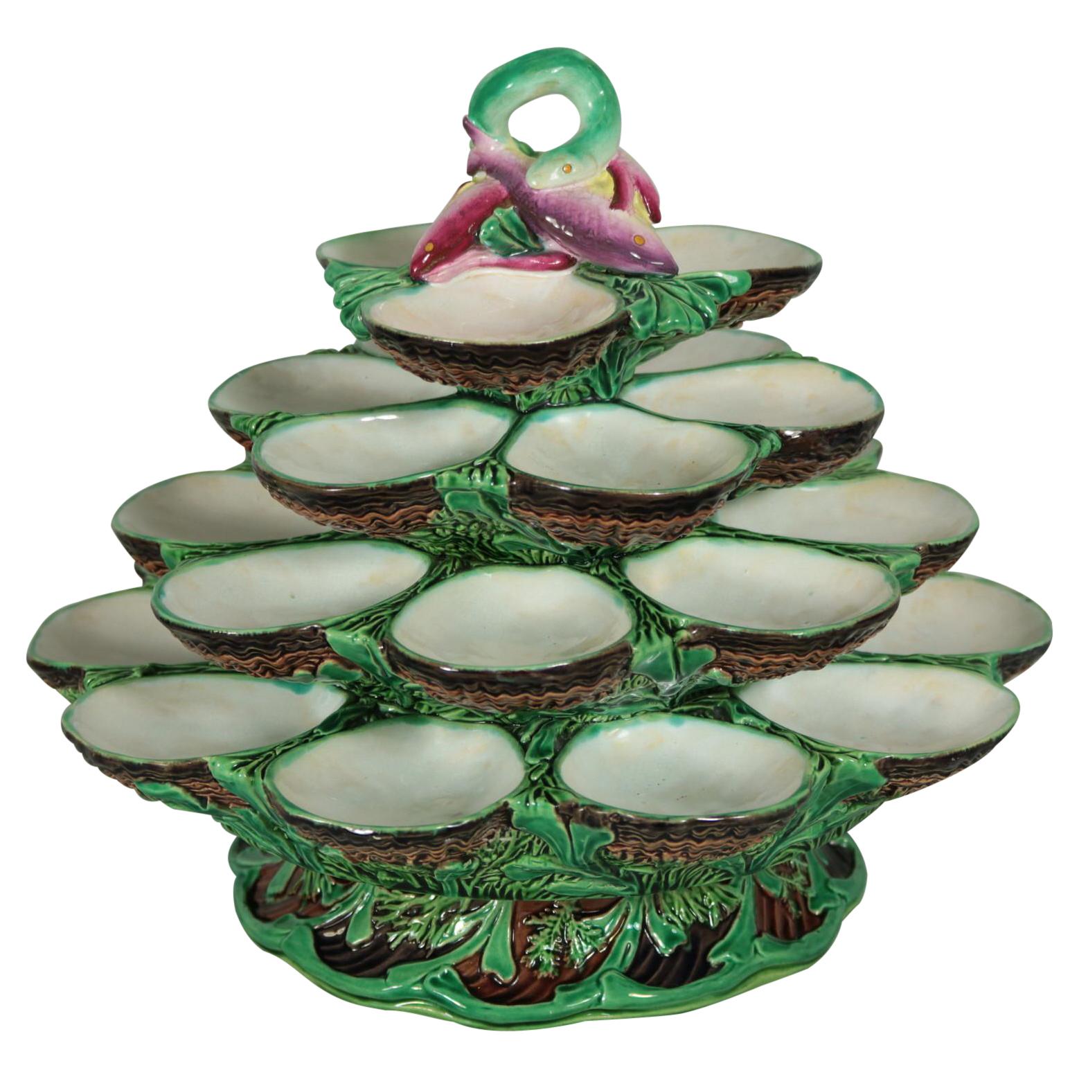 Minton Majolica Four Tiered Oyster Stand