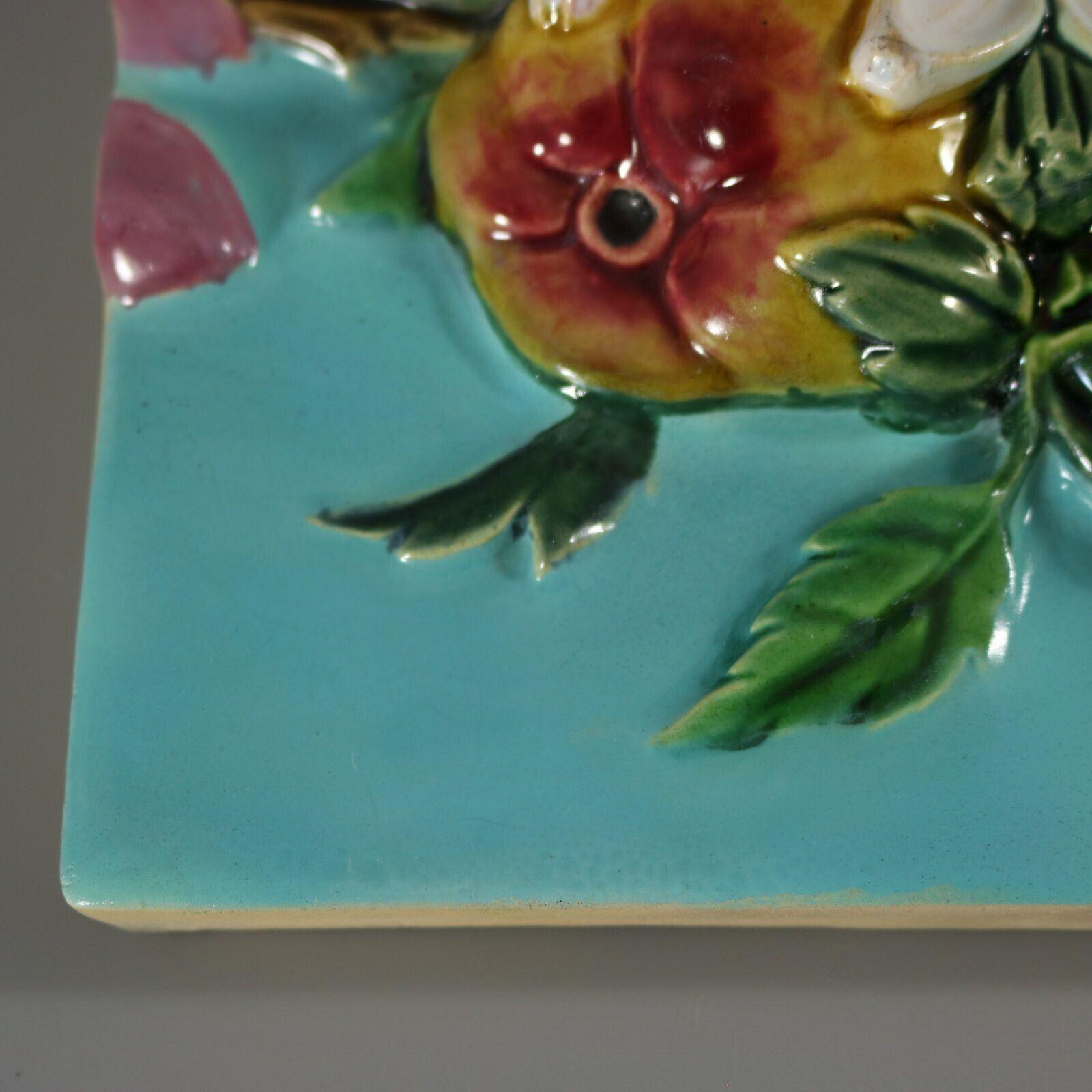 Minton Majolica Fruit and Flowers Tile For Sale 2
