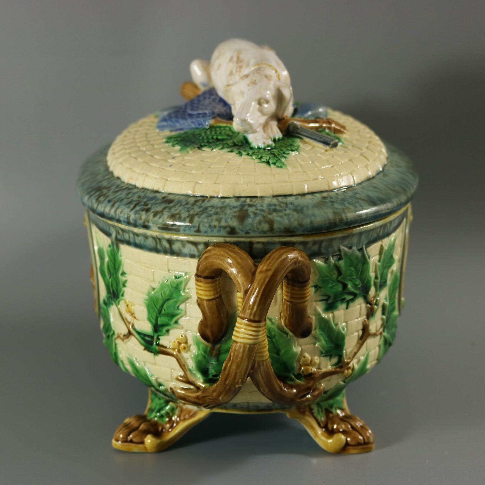 Victorian Minton Majolica Game Pie Dish with Gun Dog