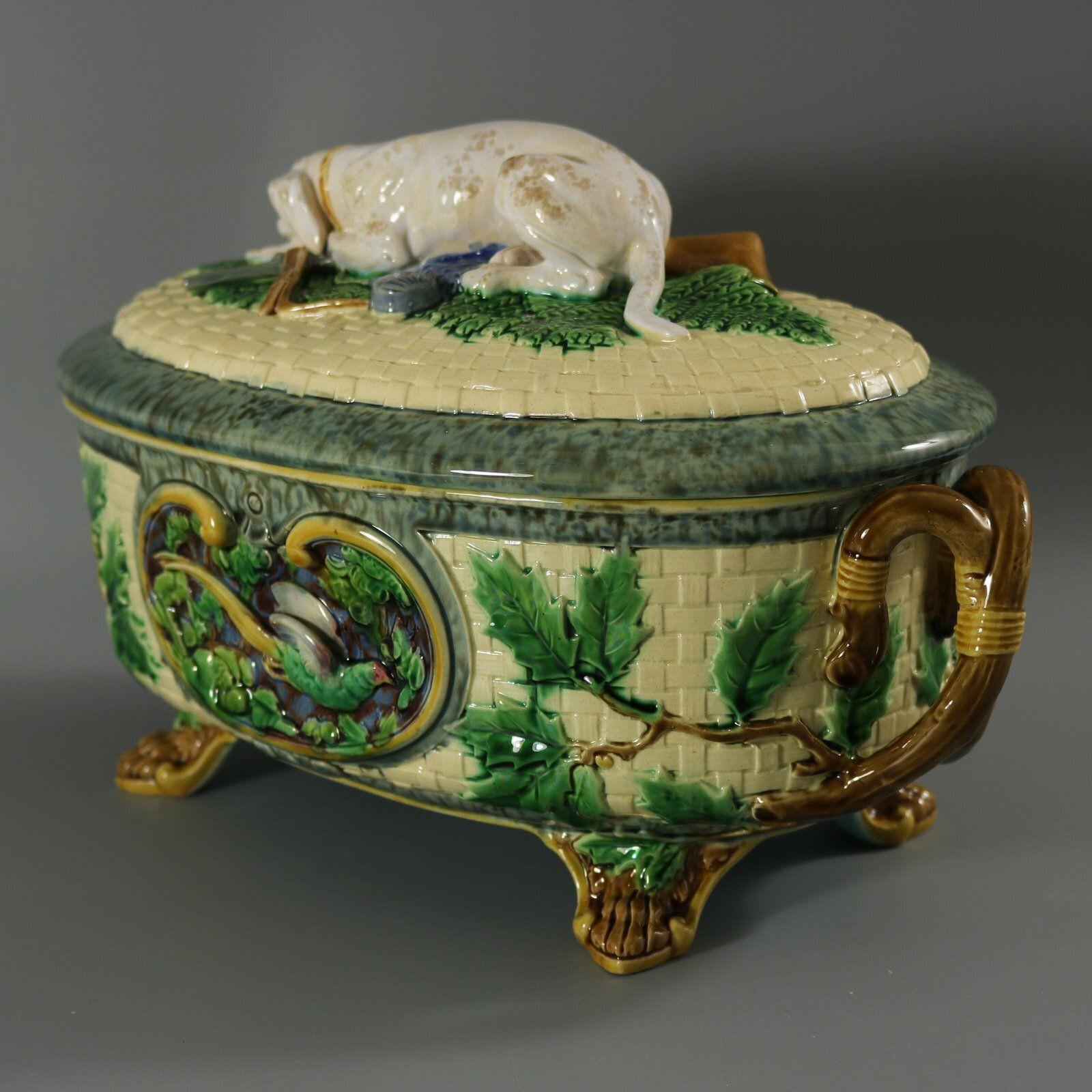 Late 19th Century Minton Majolica Game Pie Dish with Gun Dog For Sale