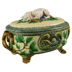 Antique Minton Majolica Game Pie Dish with Gun Dog