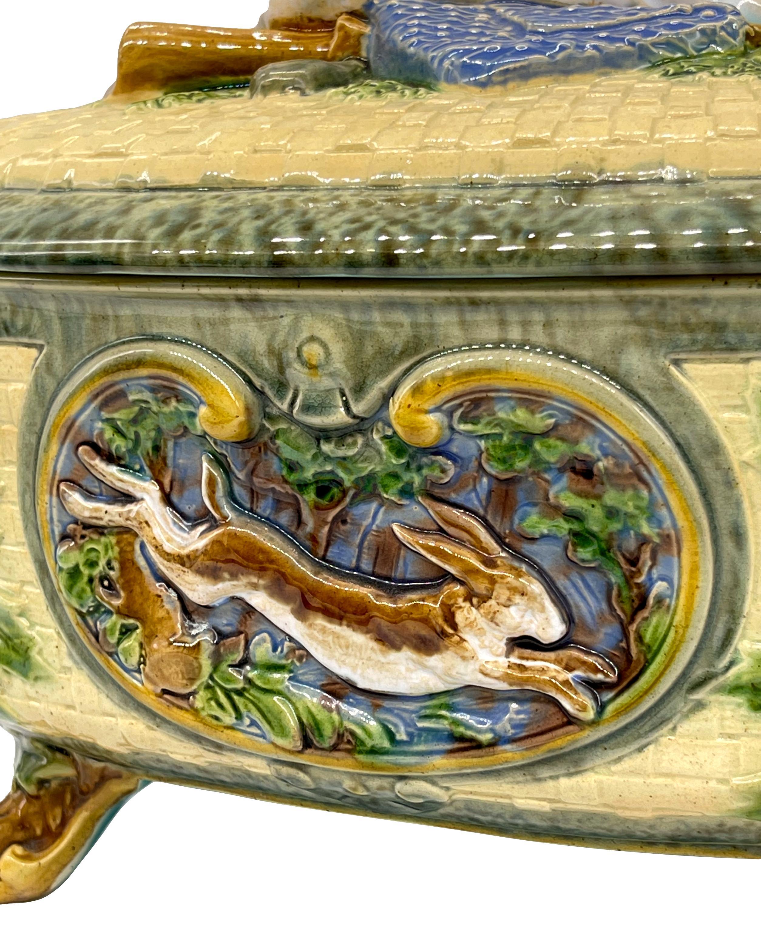 Minton Majolica Game Tureen with Hunting Dog Finial, Dated 1872 3