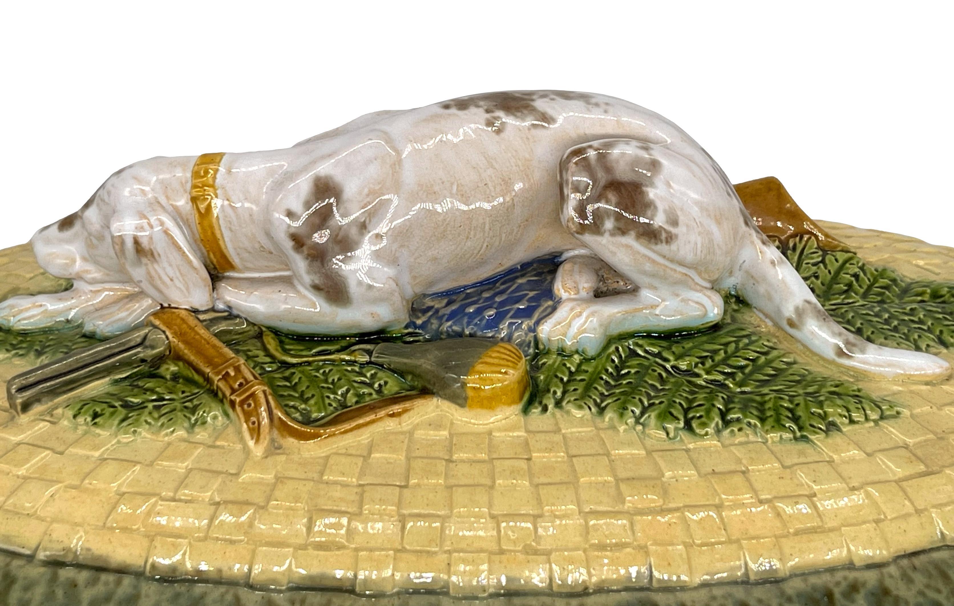 Minton Majolica Game Tureen with Hunting Dog Finial, Dated 1872 7