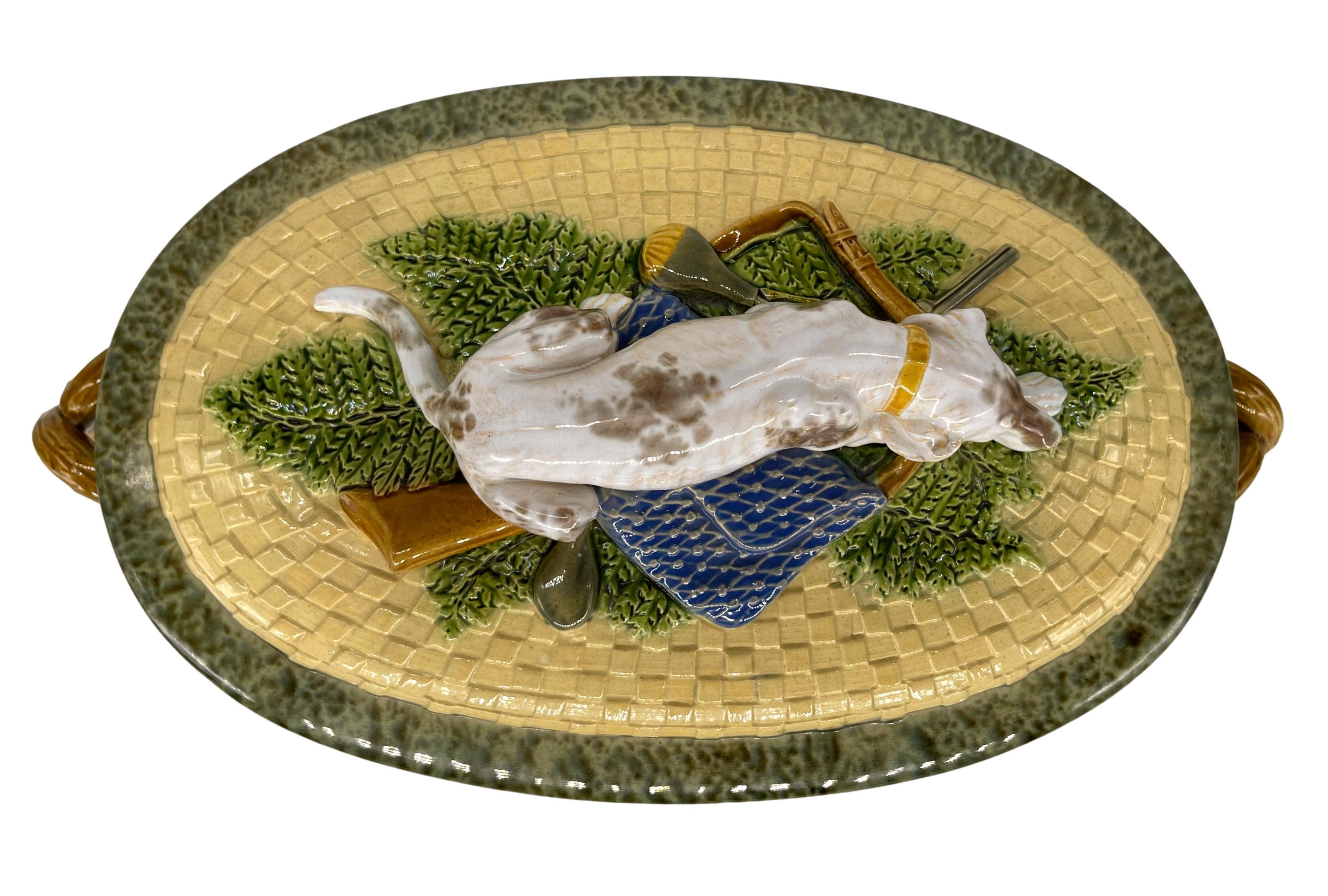 Minton Majolica Game Tureen with Hunting Dog Finial, Dated 1872 1