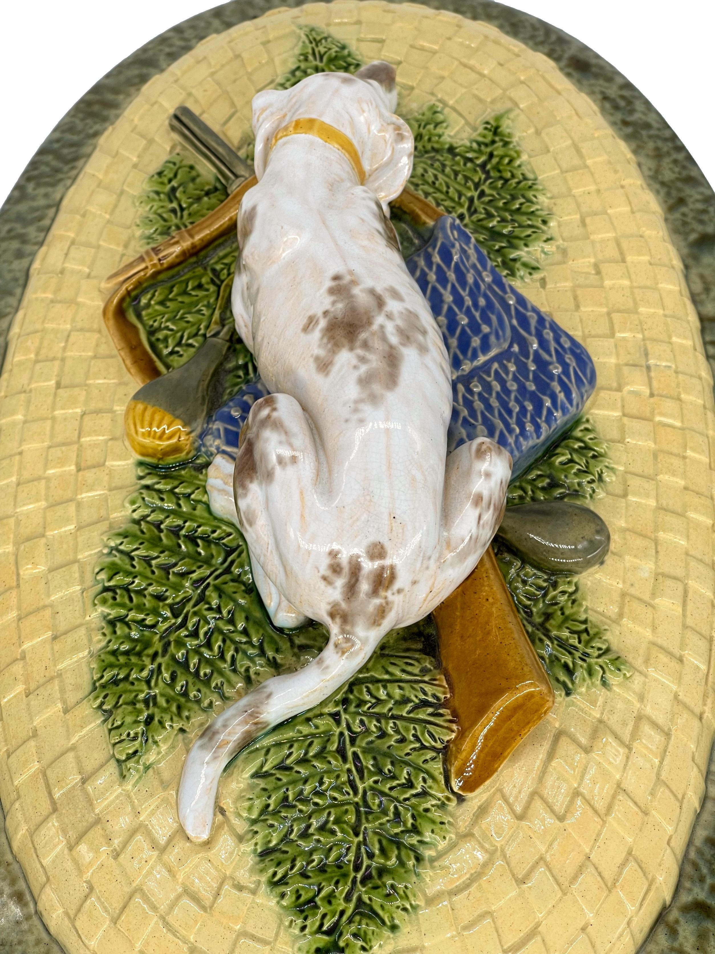 Minton Majolica Game Tureen with Hunting Dog Finial, Dated 1872 2