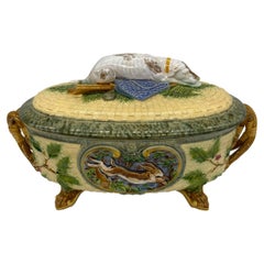 Minton Majolica Game Tureen with Hunting Dog Finial, Dated 1872