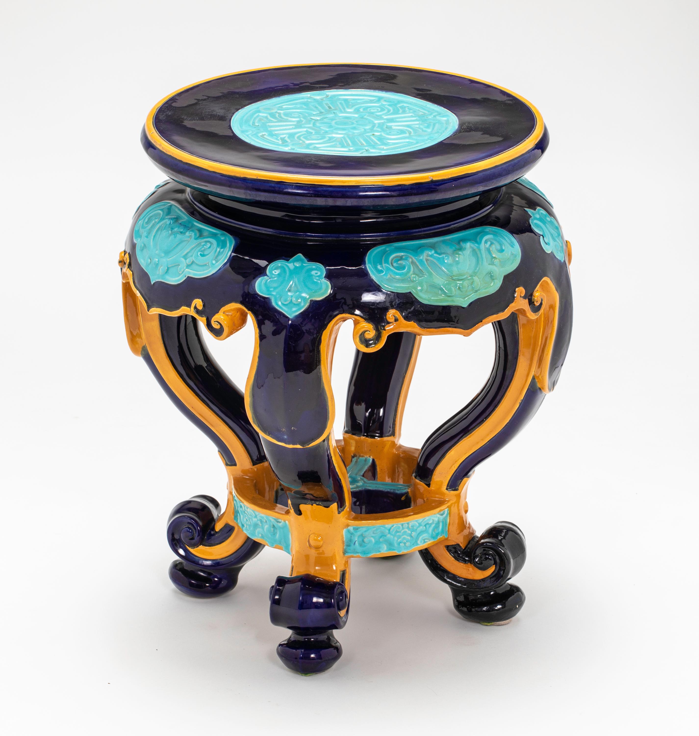 Garden Stool, Minton Majolica  In Good Condition For Sale In Summerland, CA