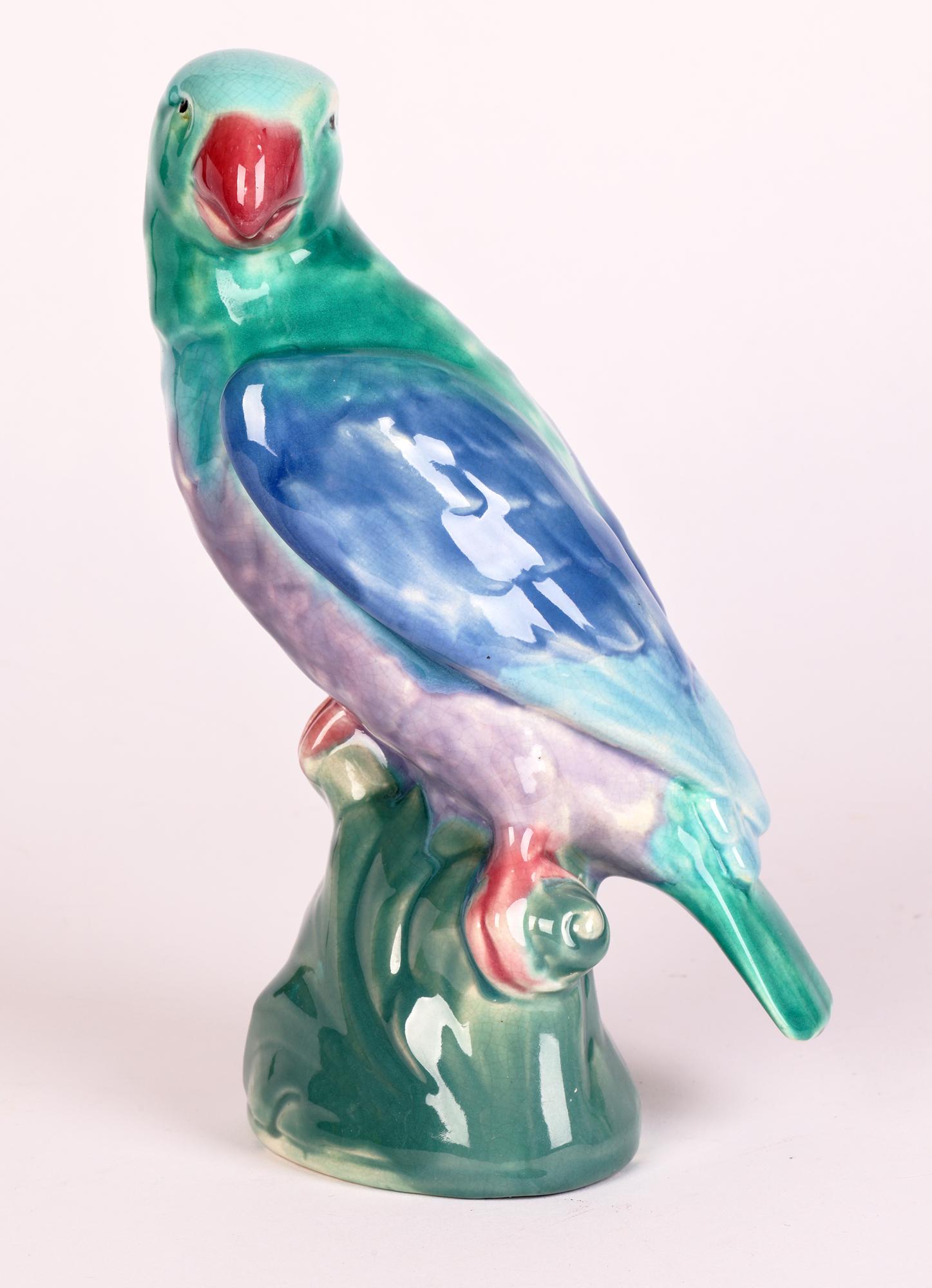 Minton Majolica Glazed Pottery Parrot on Perch Figure 4