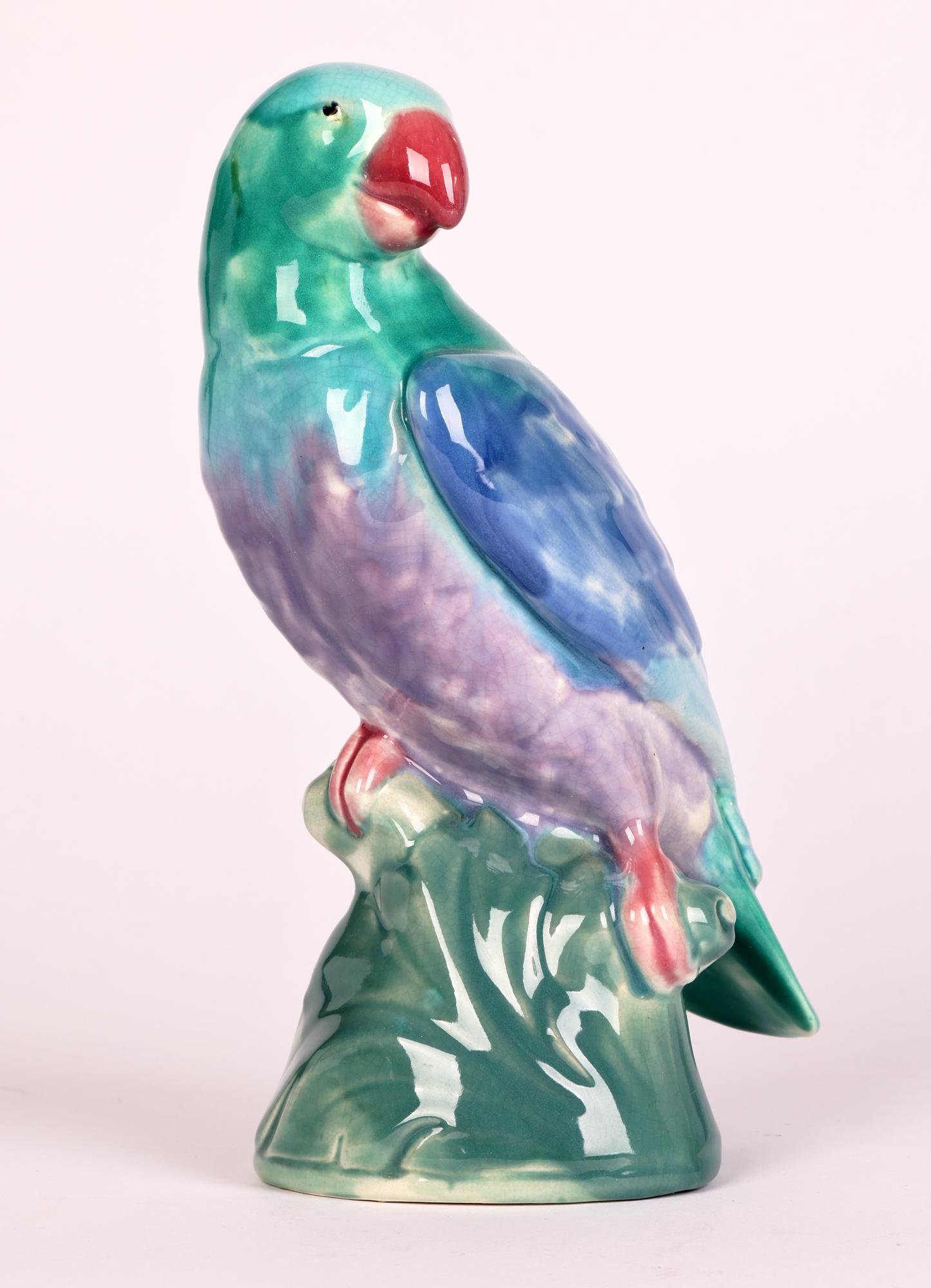 Minton Majolica Glazed Pottery Parrot on Perch Figure 6