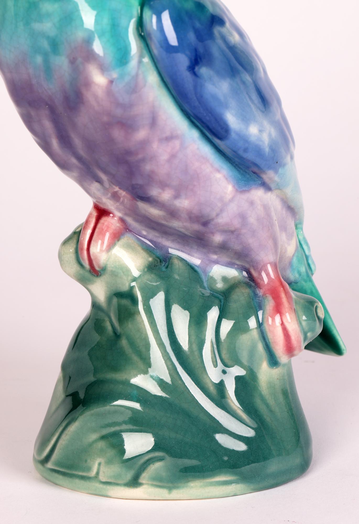 Arts and Crafts Minton Majolica Glazed Pottery Parrot on Perch Figure