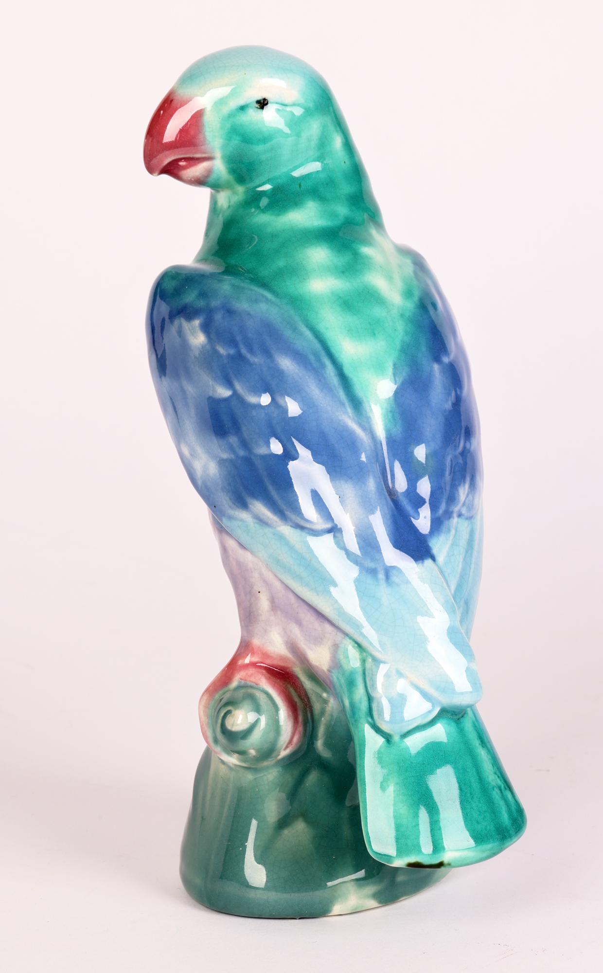 Minton Majolica Glazed Pottery Parrot on Perch Figure 1