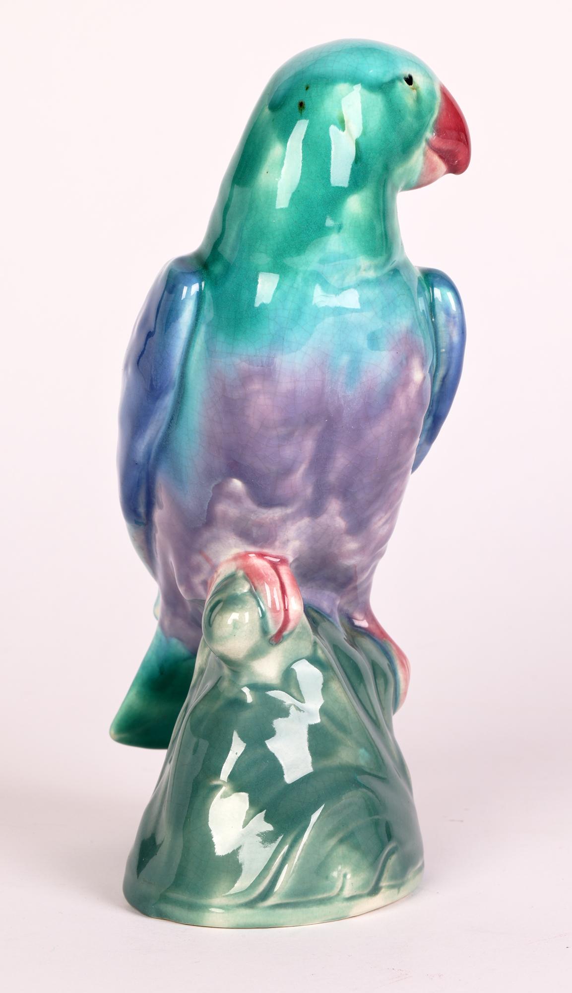 Minton Majolica Glazed Pottery Parrot on Perch Figure 3