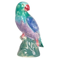 Minton Majolica Glazed Pottery Parrot on Perch Figure
