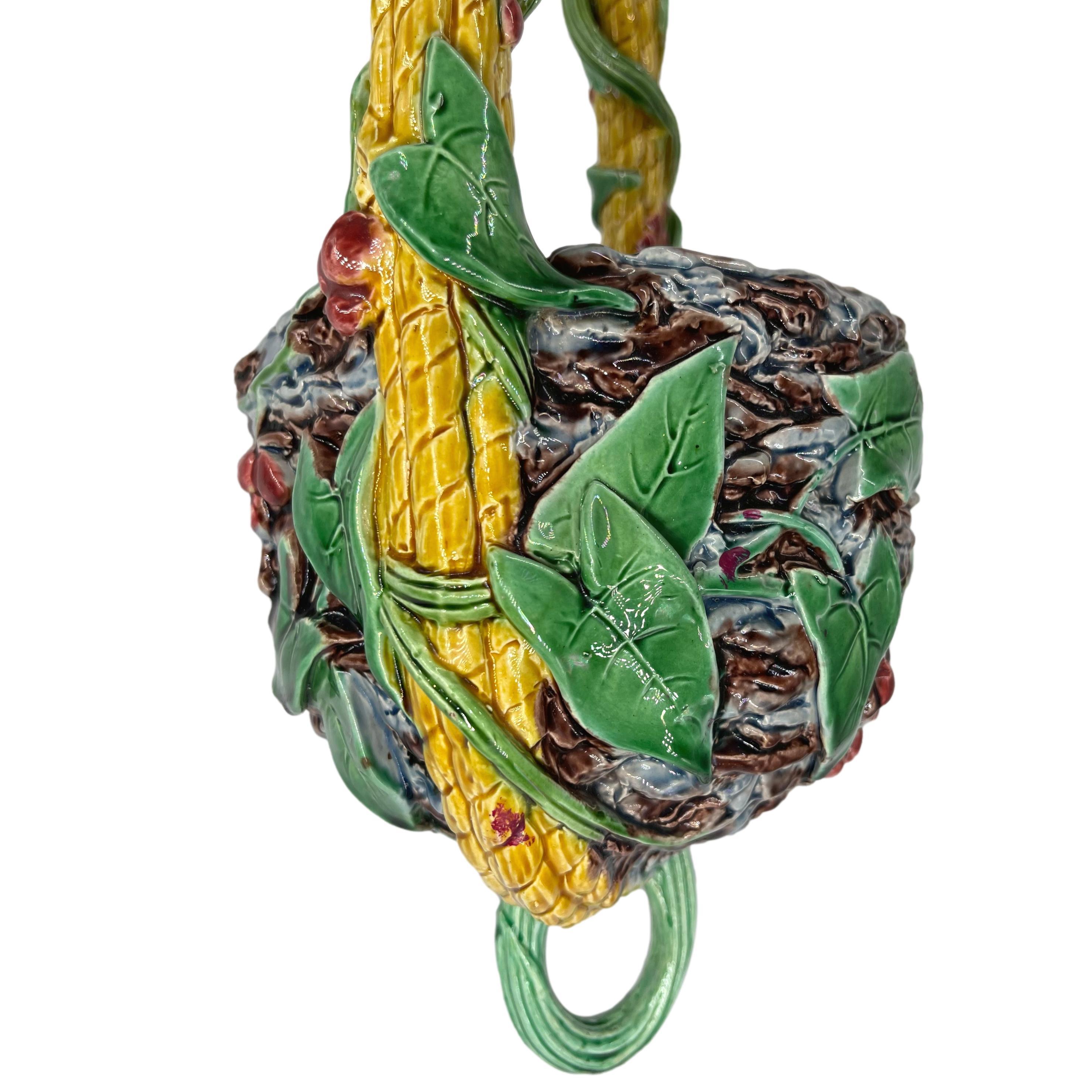 Minton Majolica Hanging Planter Basket, Bird's Nest, Cherries, Dated 1872 For Sale 5