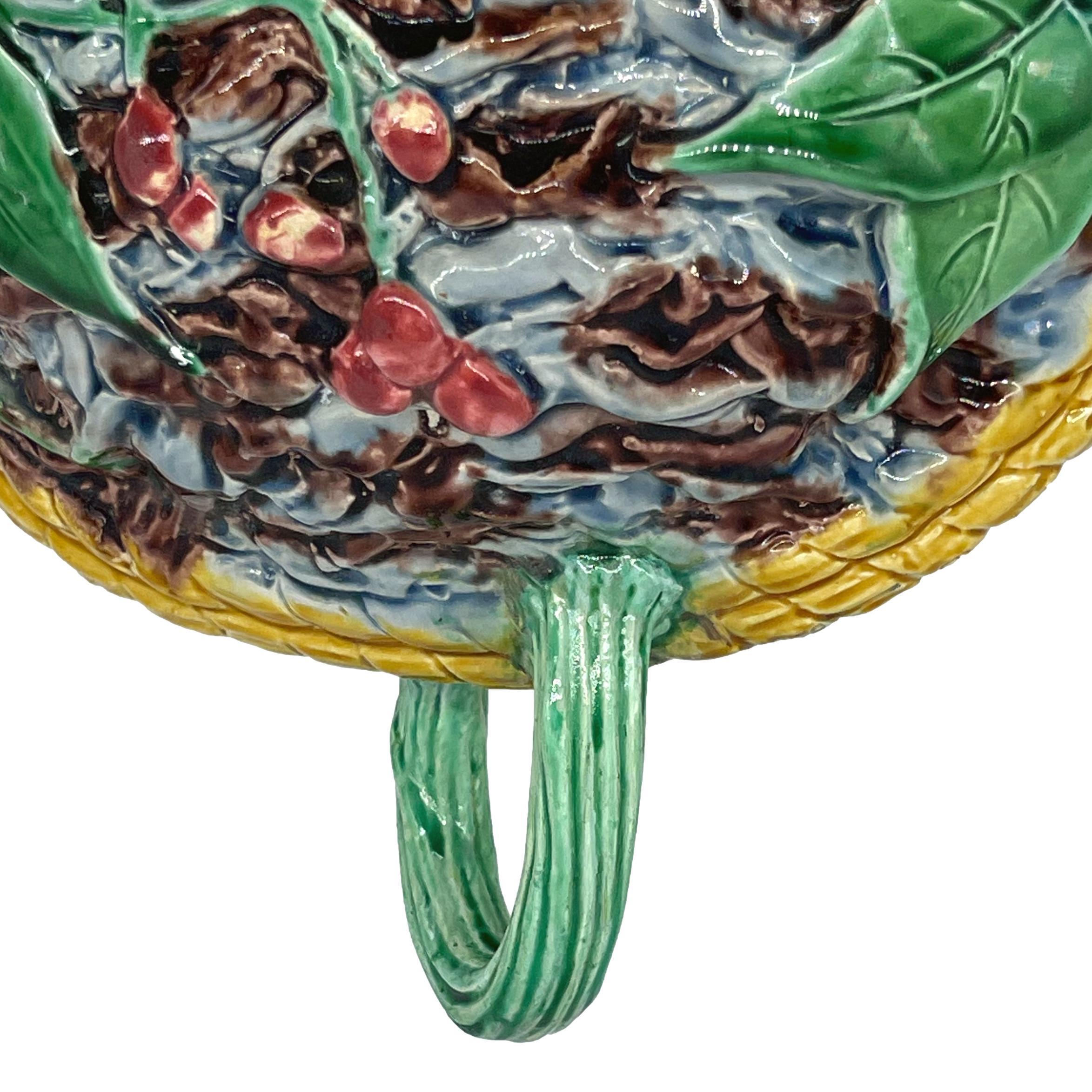 Minton Majolica Hanging Planter Basket, Bird's Nest, Cherries, Dated 1872 For Sale 7