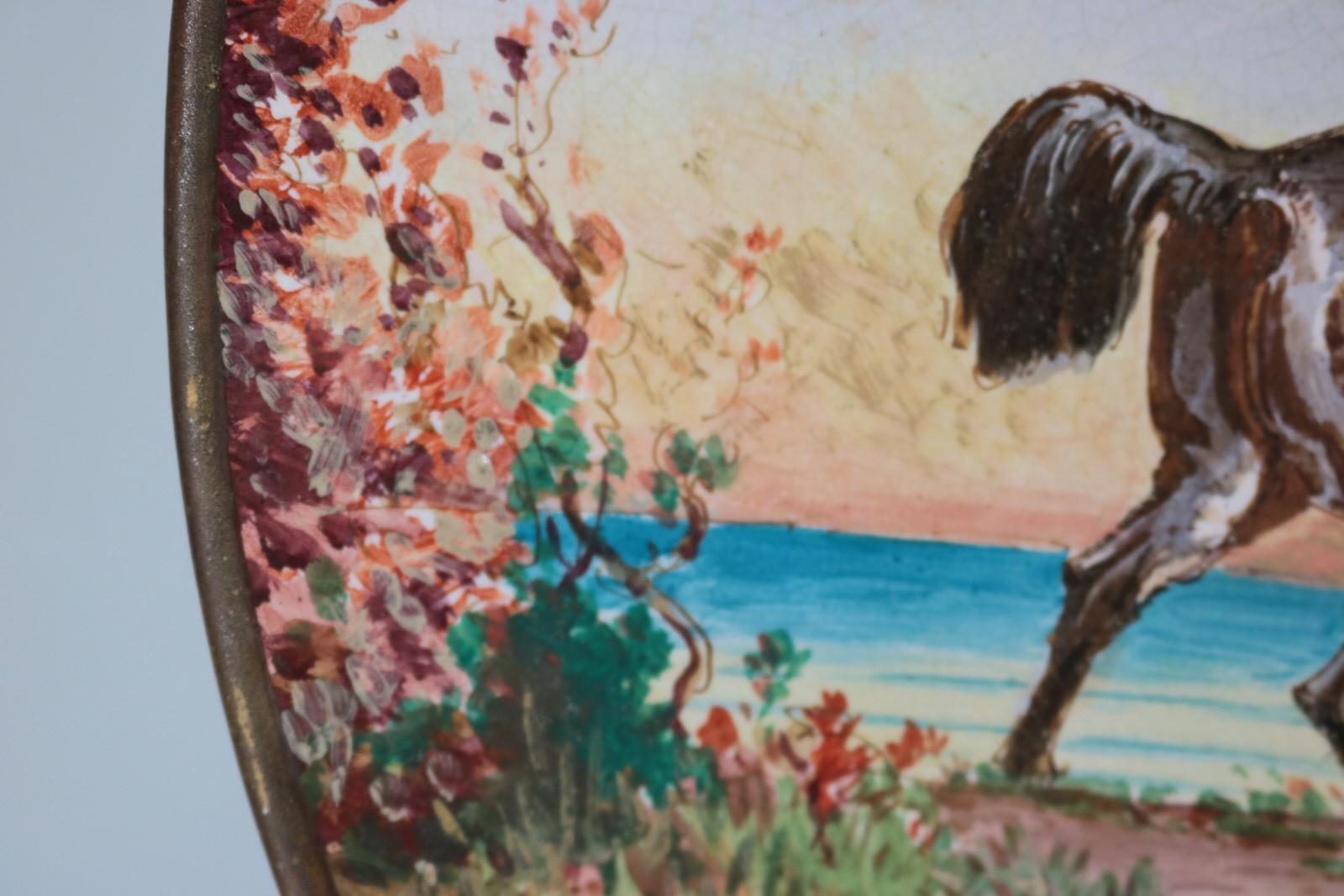 Minton Majolica Landscape Scene Wall Plate by Edouard Rischgitz For Sale 7