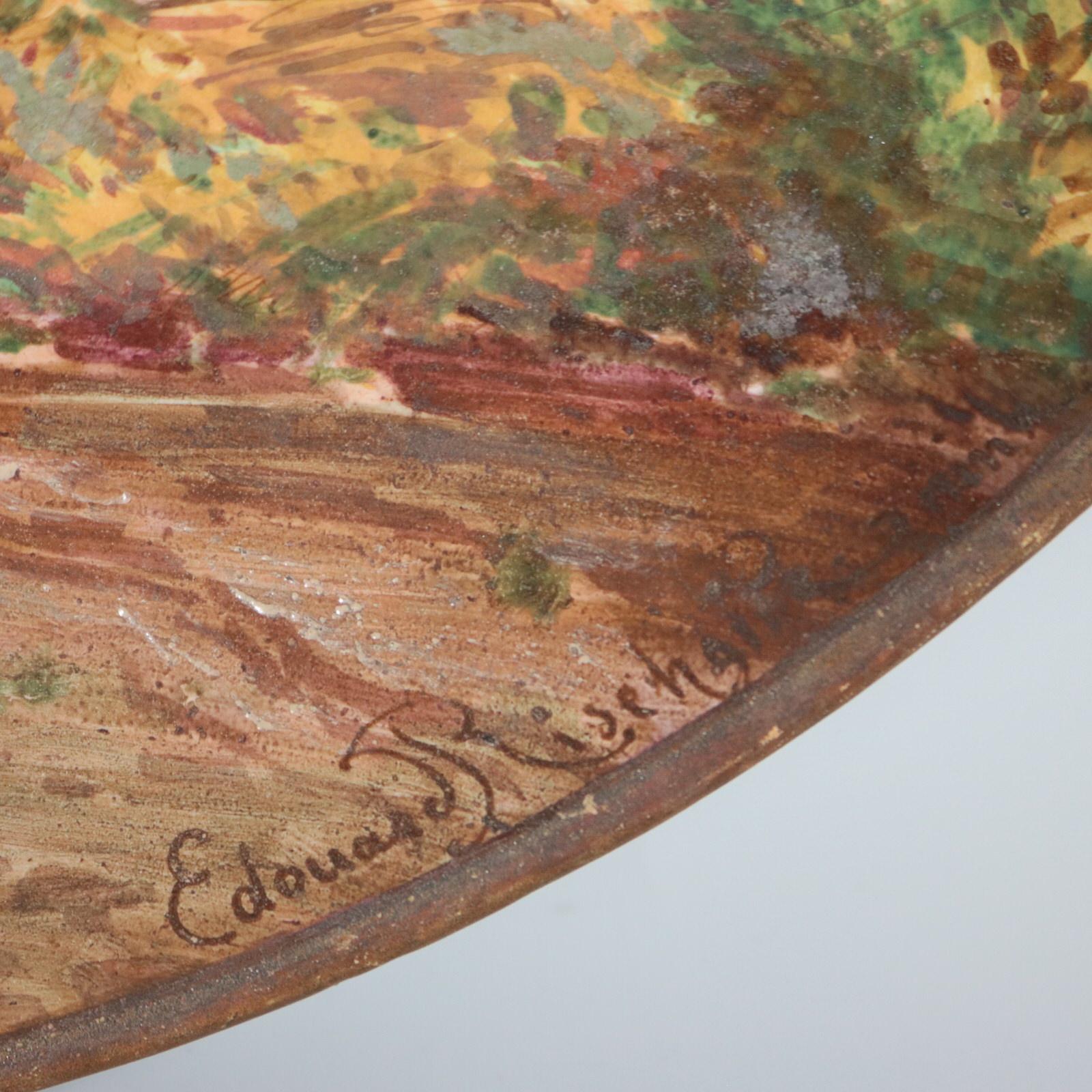 Minton Majolica Landscape Scene Wall Plate by Edouard Rischgitz For Sale 3