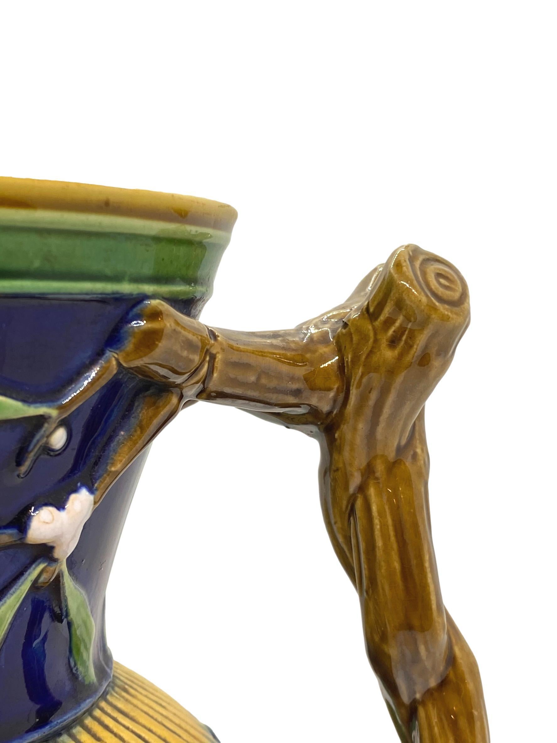 Minton Majolica Large Christmas Wine Ewer with Bacchus Mask, Cobalt, Dated 1868 2