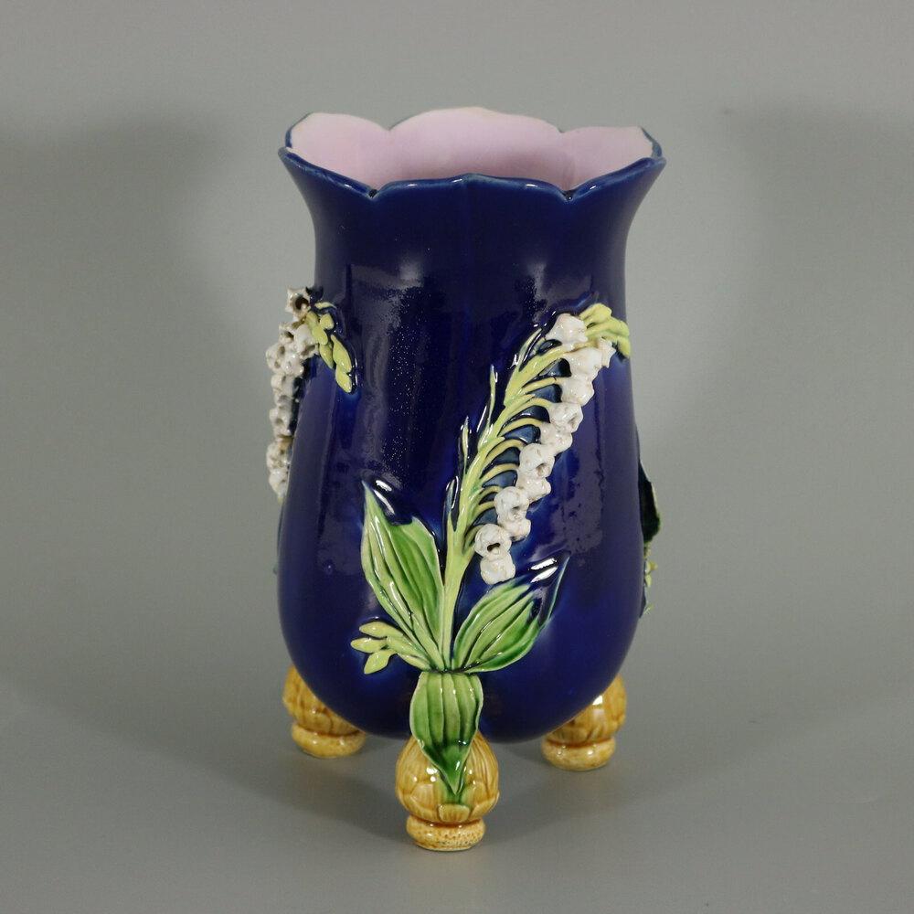 Victorian Minton Majolica Lily of the Valley Bulbs Vase For Sale