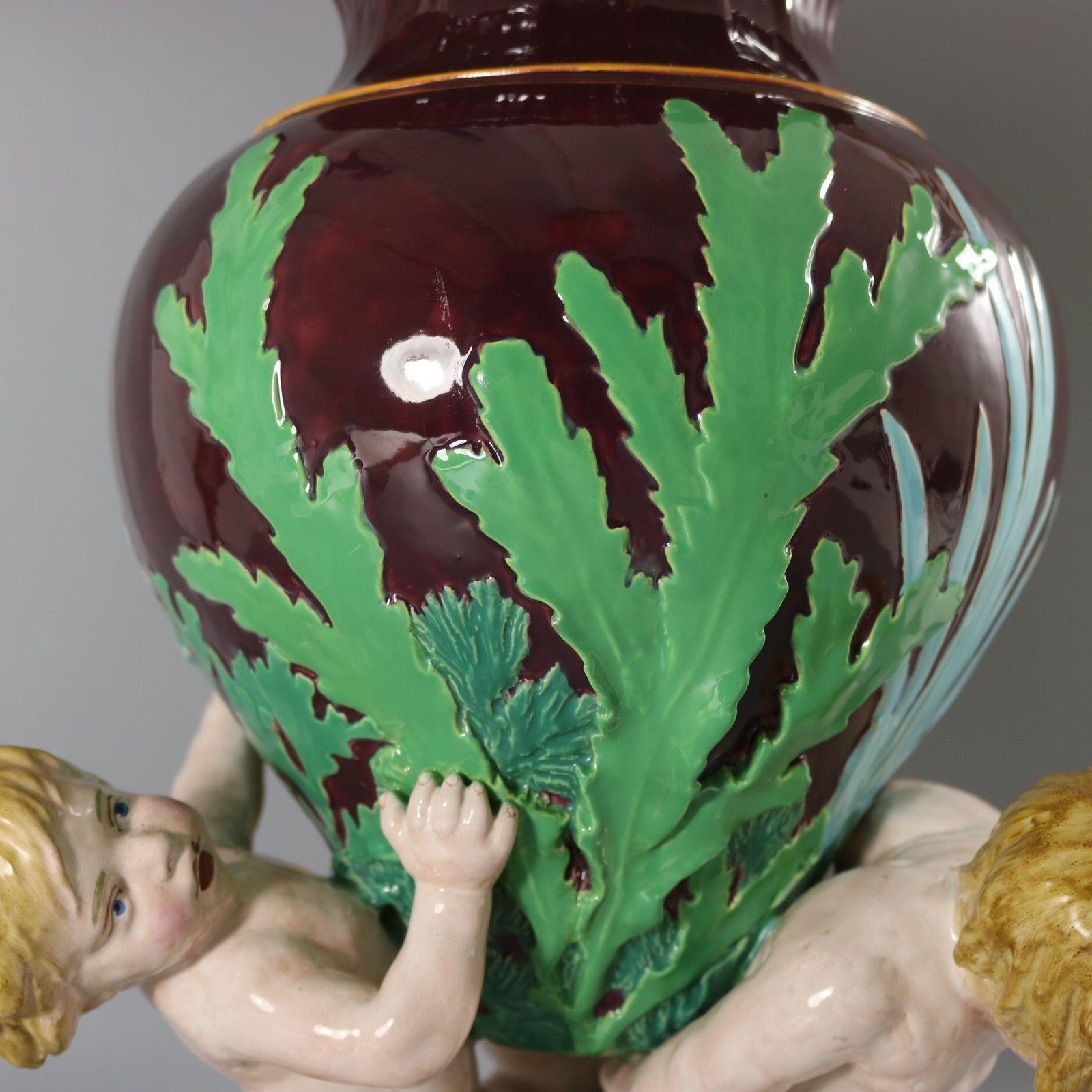 Minton Majolica Marine Vase with Merboys For Sale 7