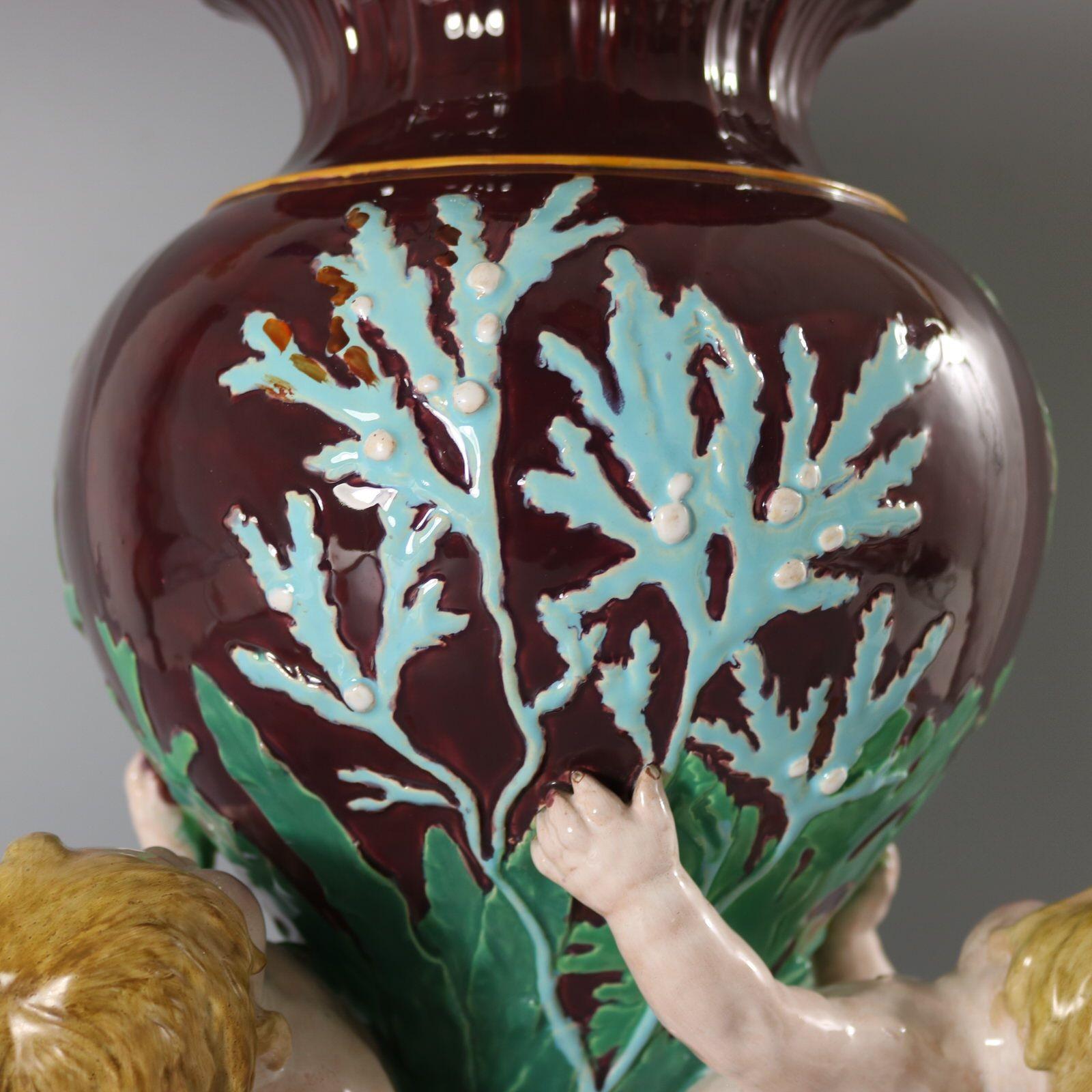 Minton Majolica Marine Vase with Merboys For Sale 8