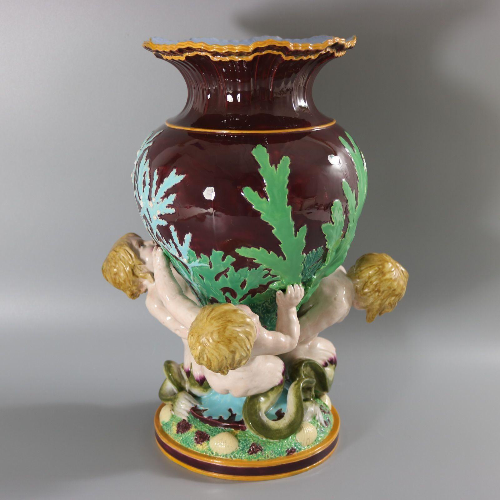 Minton Majolica Marine Vase with Merboys For Sale 1
