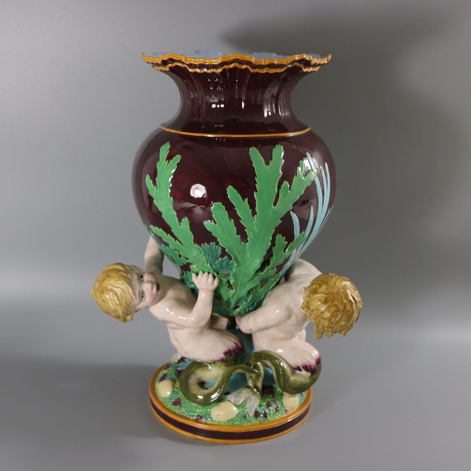 Minton Majolica Marine Vase with Merboys For Sale 2