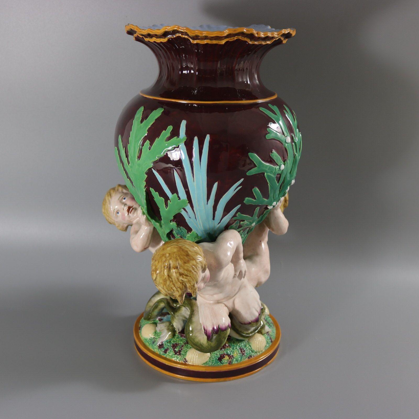 Minton Majolica Marine Vase with Merboys For Sale 3