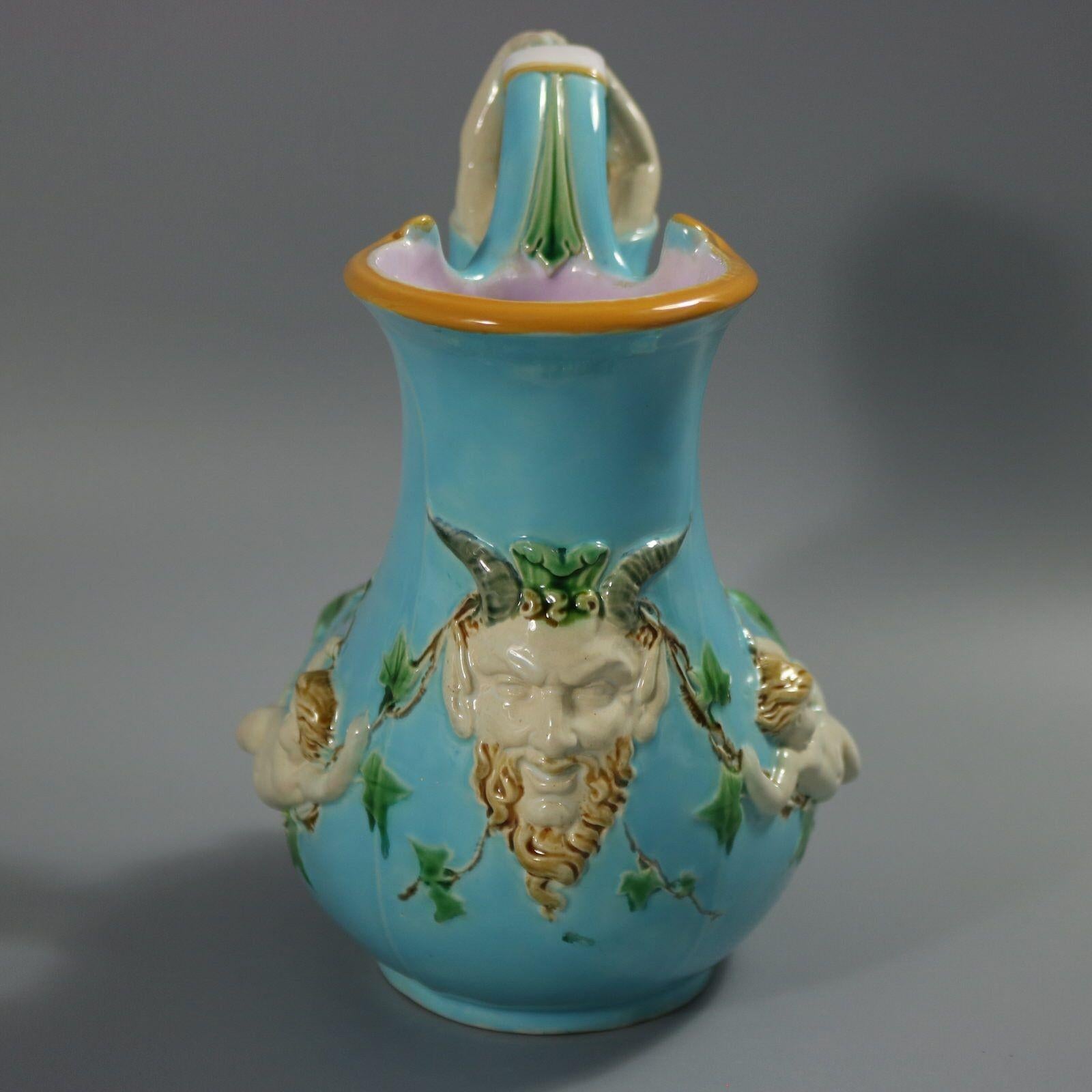 Minton Majolica Mermaid and Cherub Wine Pitcher For Sale 1