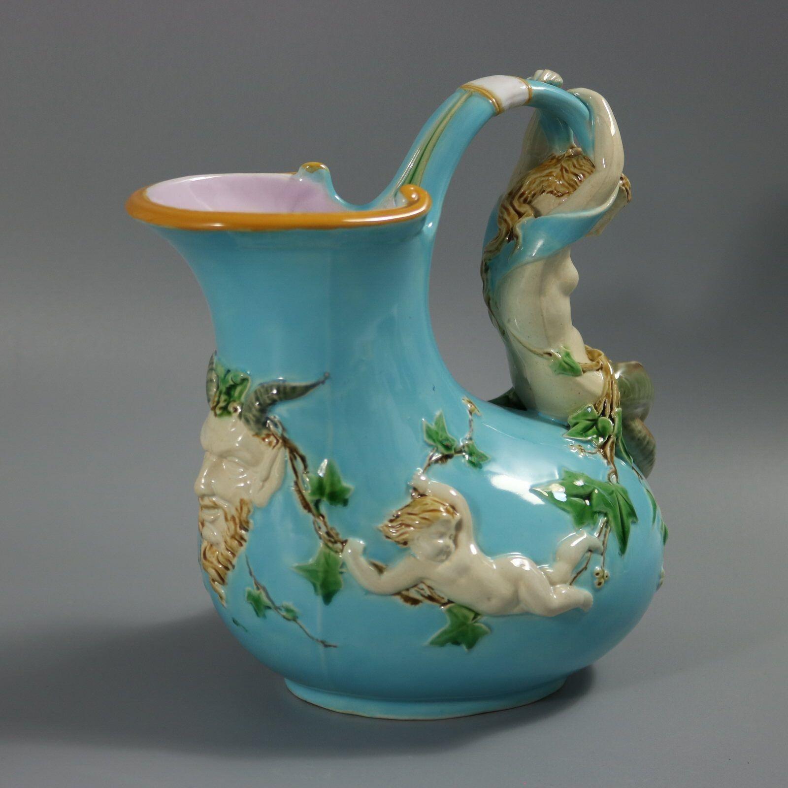 Minton Majolica Mermaid and Cherub Wine Pitcher For Sale 2