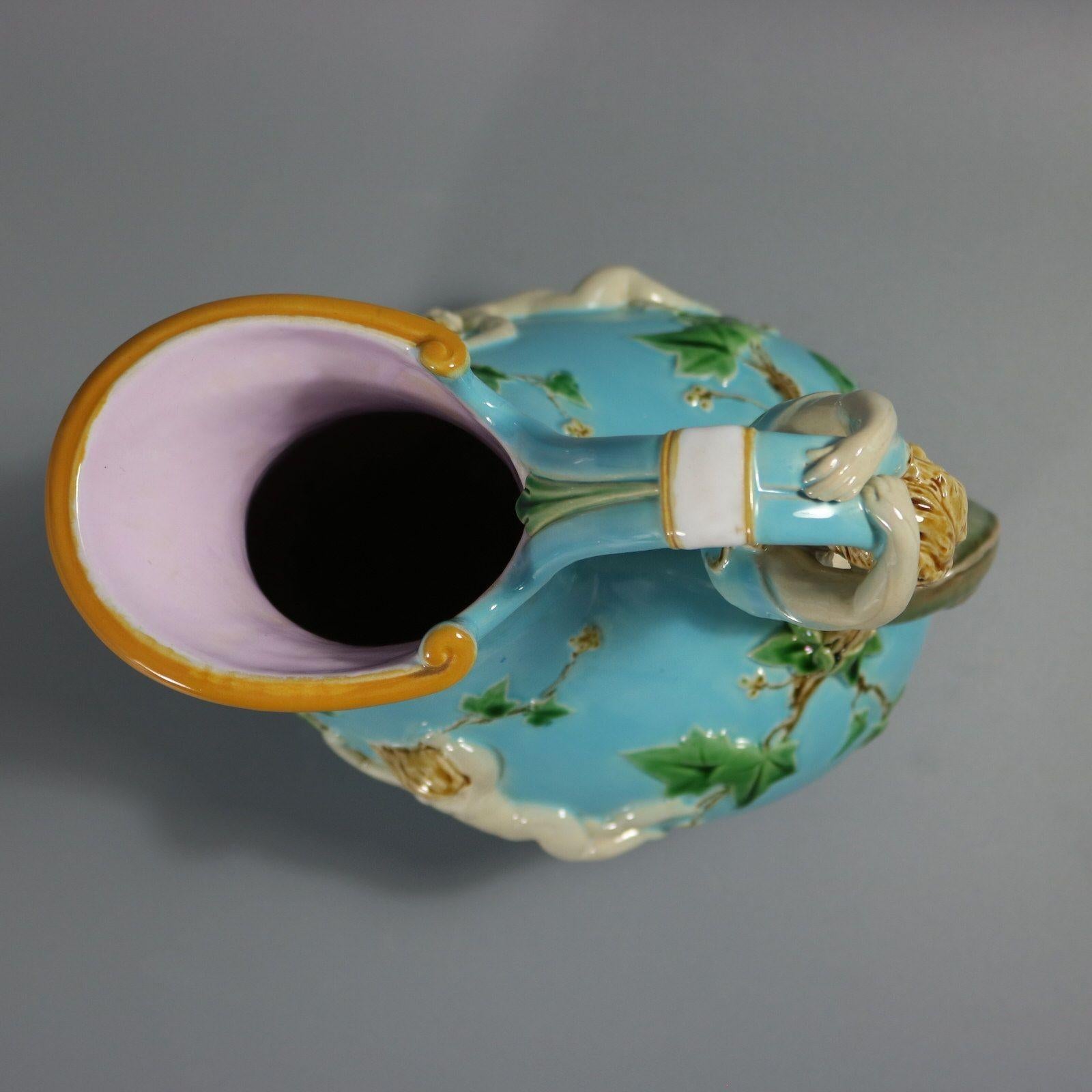 Minton Majolica Mermaid and Cherub Wine Pitcher For Sale 4