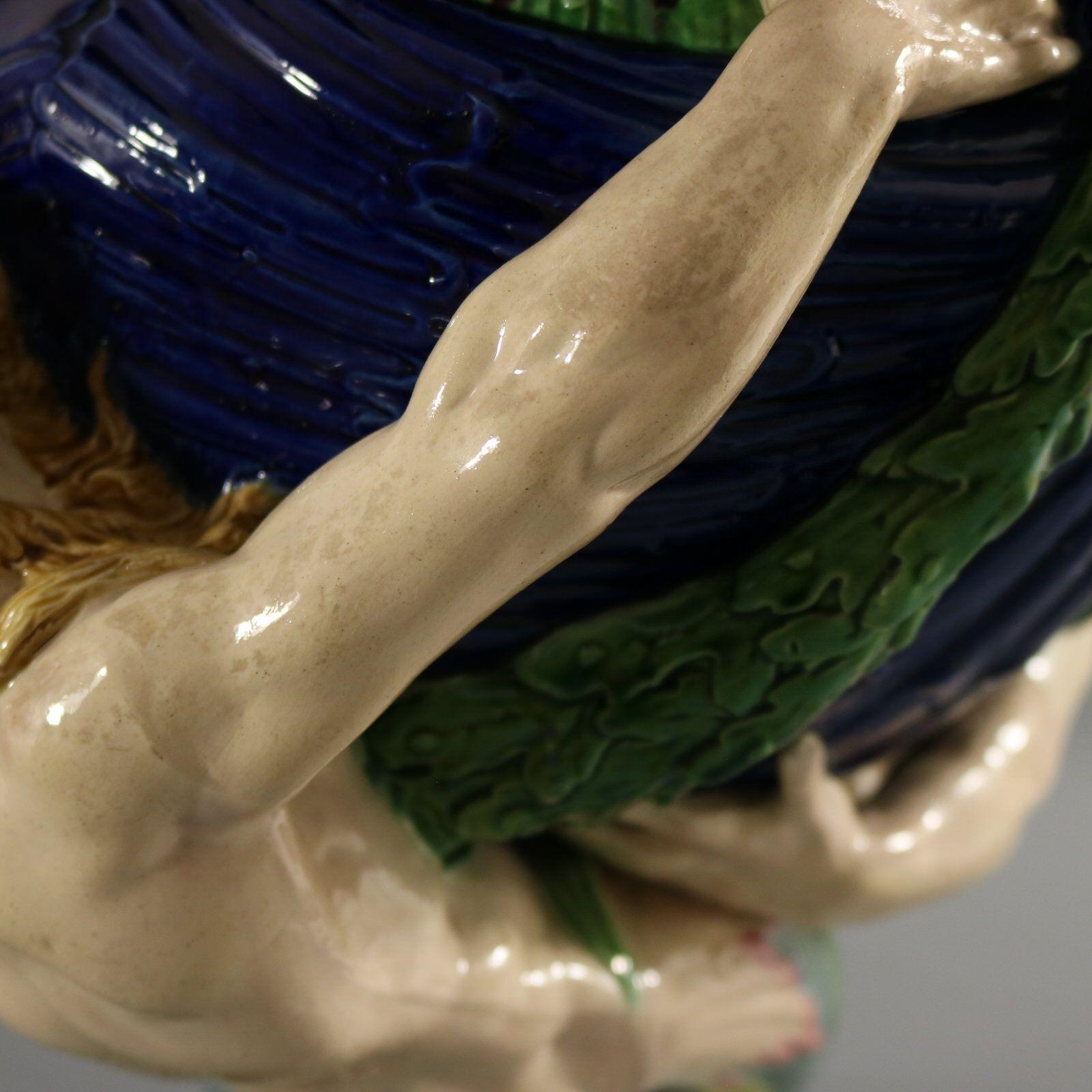 Minton Majolica Mermen Jardiniere Turquoise Interior For Sale 9