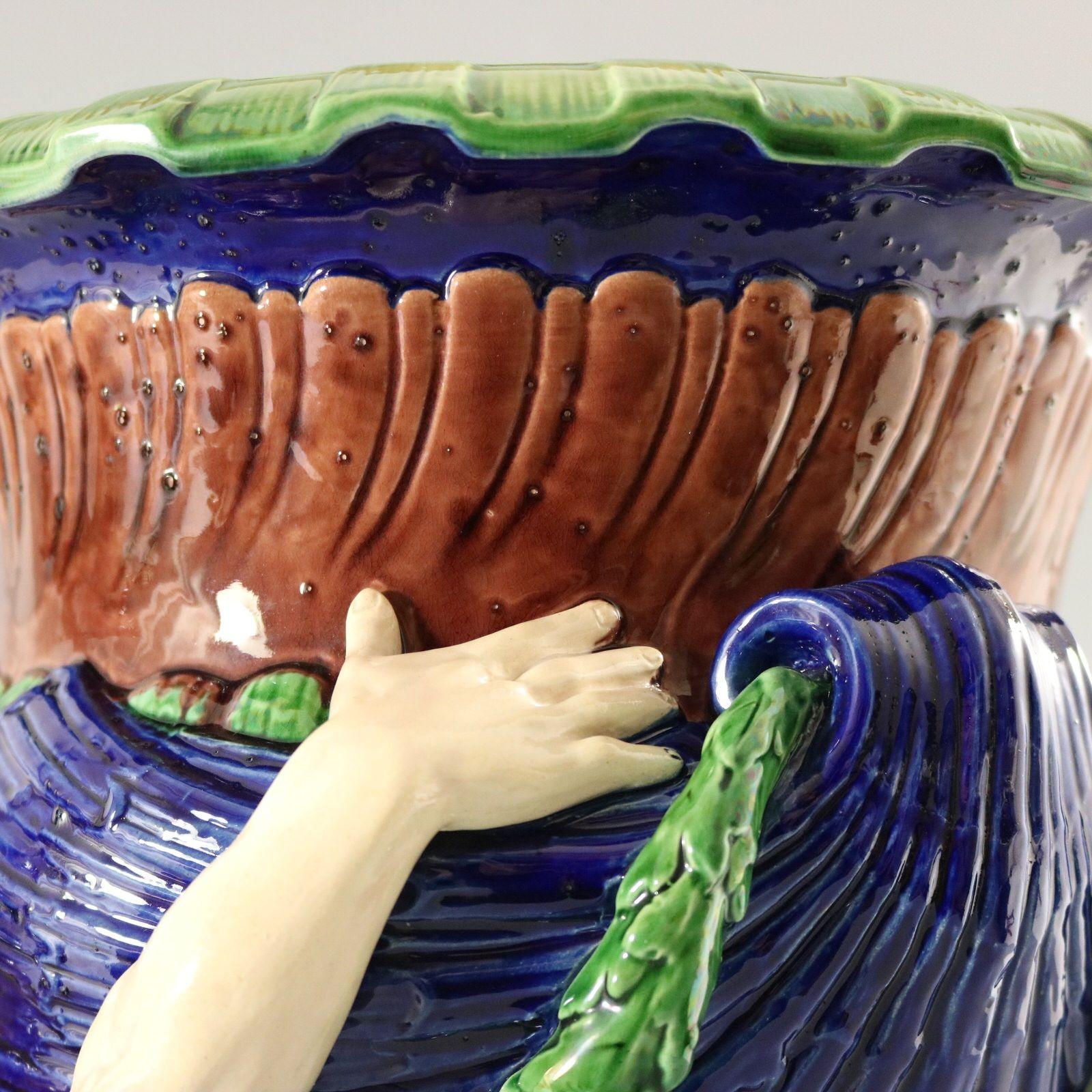 Minton Majolica Mermen Jardiniere Turquoise Interior For Sale 11