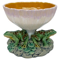 Minton Majolica Mushroom Tazza with Three-Frog Base, English, Dated 1868