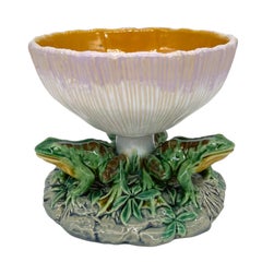 Minton Majolica Mushroom Tazza with Three-Frog Base, English, Dated 1868