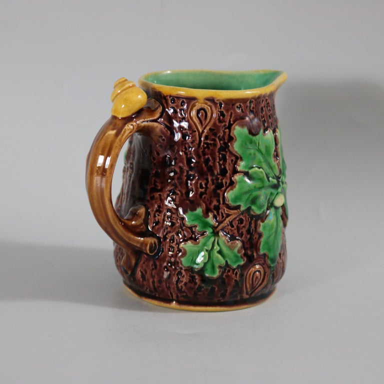 Minton Majolica Oak Jug/Pitcher with Snail Handle In Excellent Condition For Sale In Chelmsford, Essex
